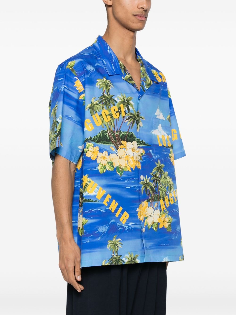 palm tree-print bowling shirt - 3