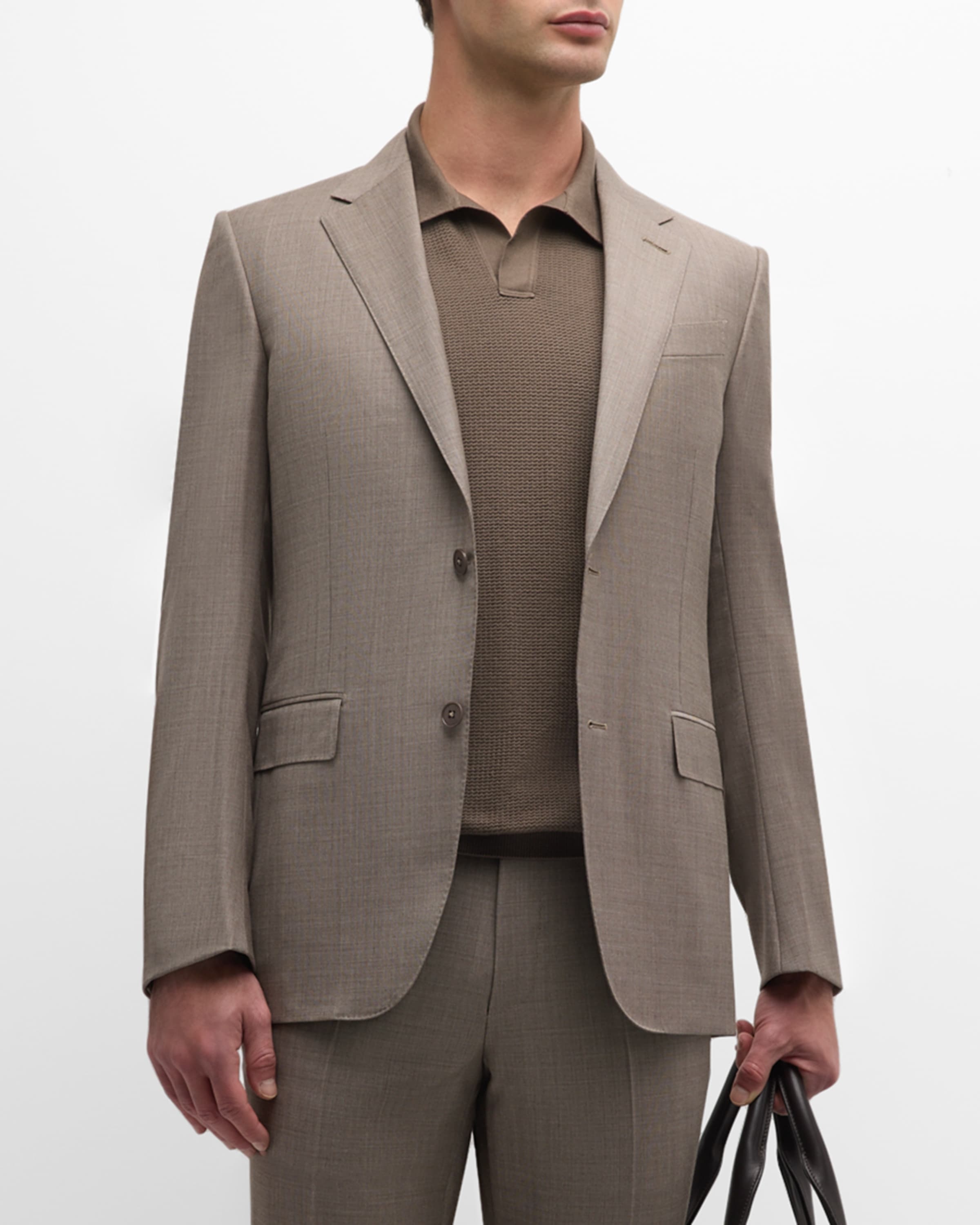 Men's Wool Sharkskin Suit - 1