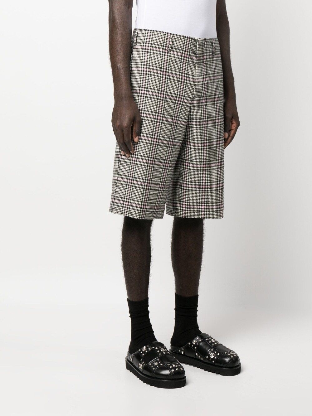 houndstooth knee-length wool shorts - 3