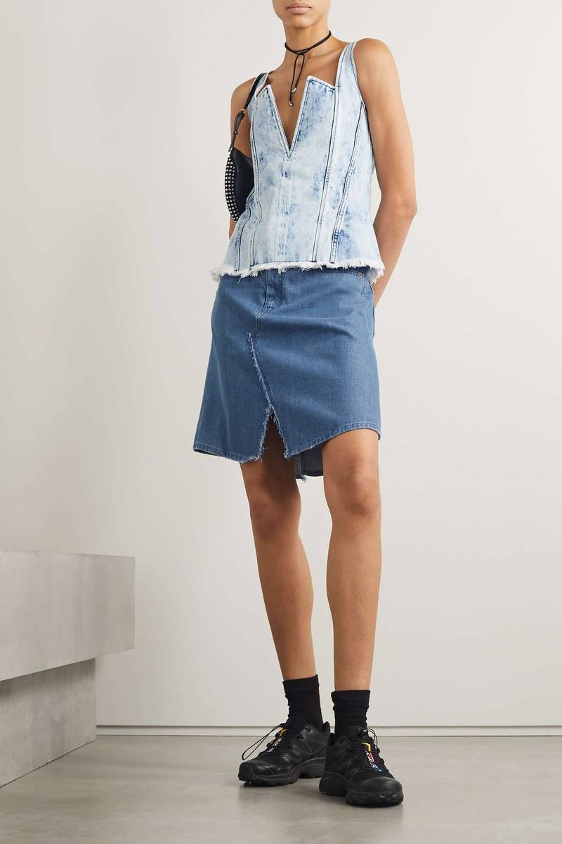 MM6 Maison Margiela Frayed denim mini skirt outlook