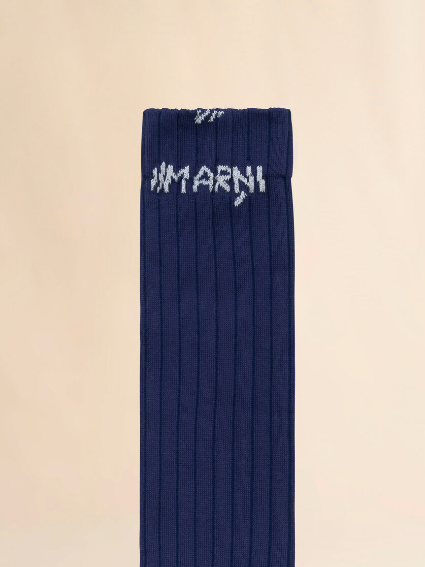 BLUE RIBBED COTTON SOCKS WITH MARNI MENDING - 3