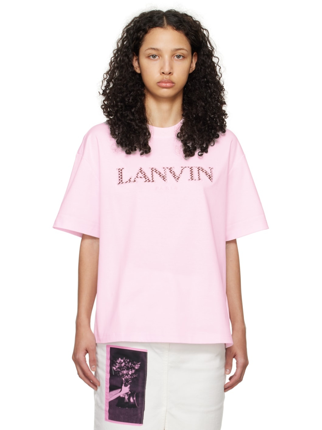 Pink Oversized Embroidered Curb T-Shirt - 1