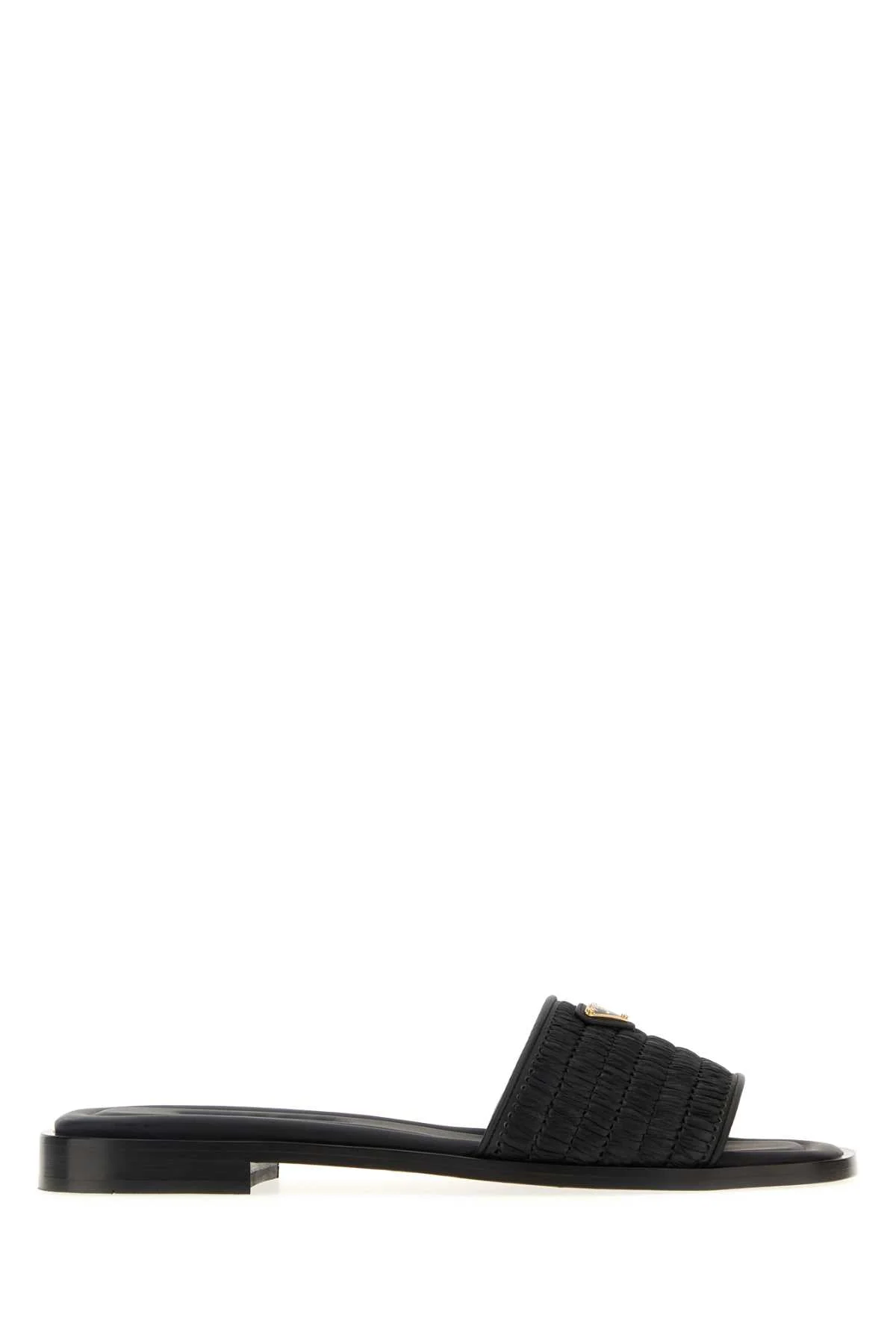 Prada Women Black Raffia And Leather Slippers - 1