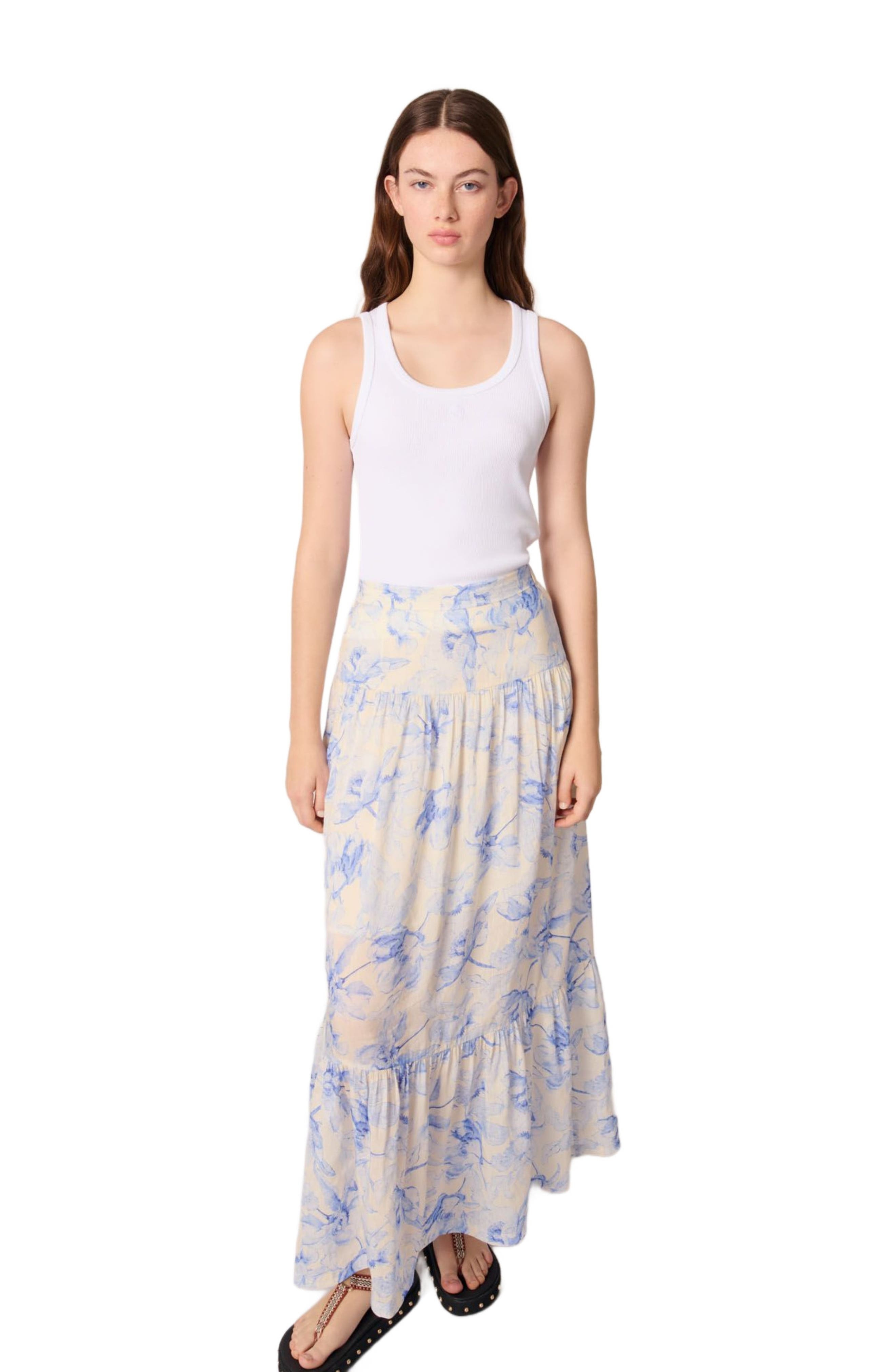 maje Floral maxi skirt in Blue Flower Print Ecru Base at Nordstrom - 4