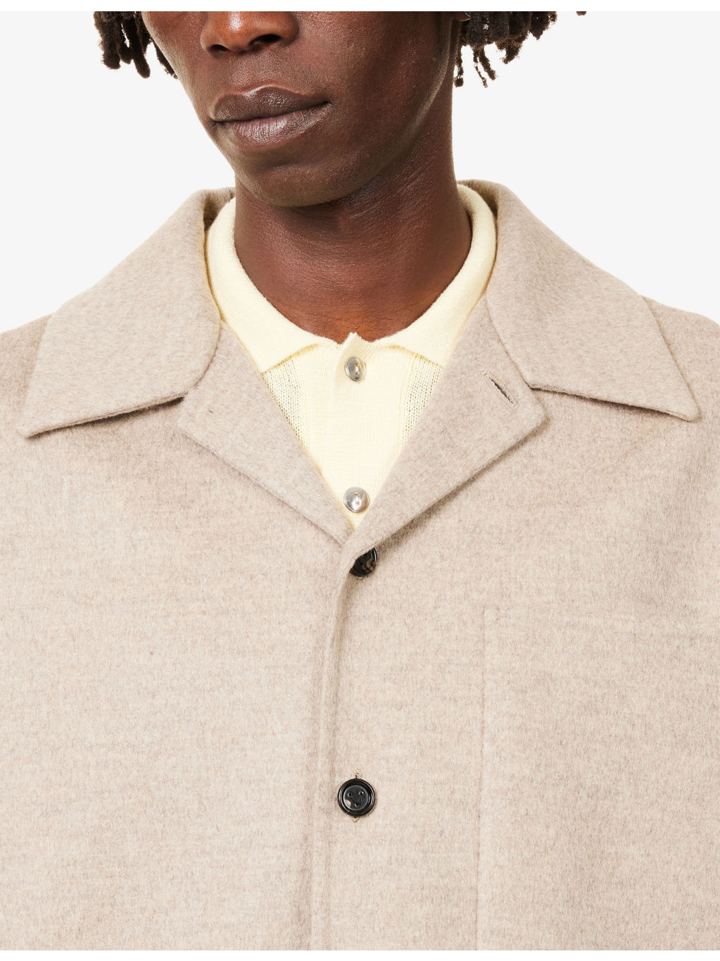 Notched-Collar Long-Sleeve Wool-Cashmere Blend Overshirt - 6