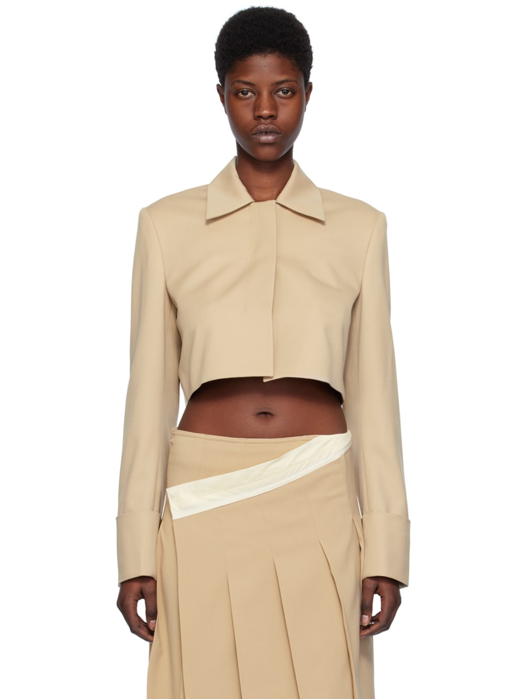 Beige Cropped Jacket - 1