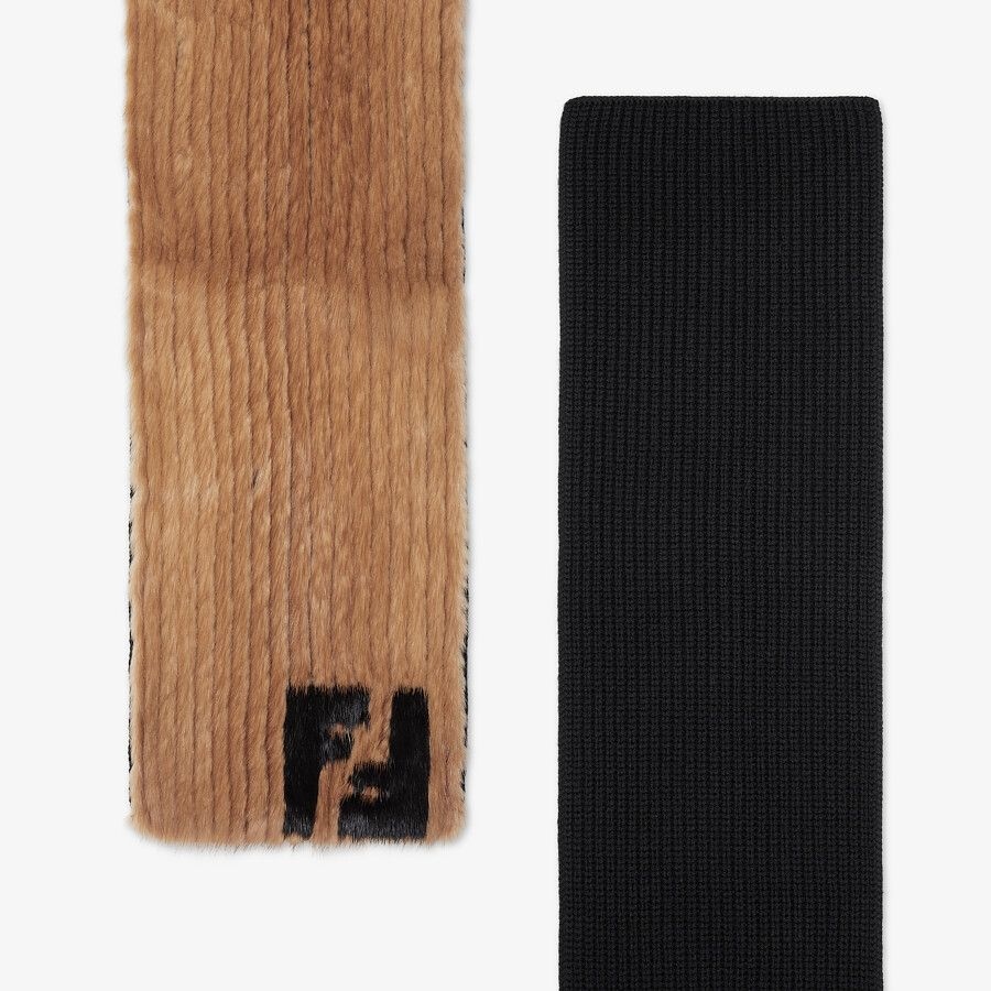 Two-tone mink and knit scarf - 1