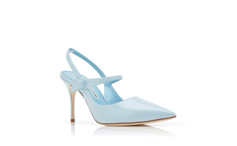 Light Blue Patent Leather Slingback Pumps 3