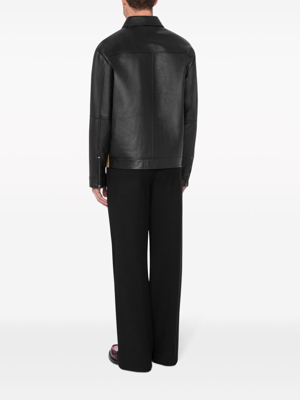 knitted-panel leather jacket - 3