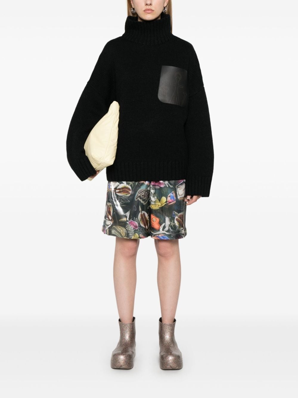 high-neck leather-pocket sweater - 2