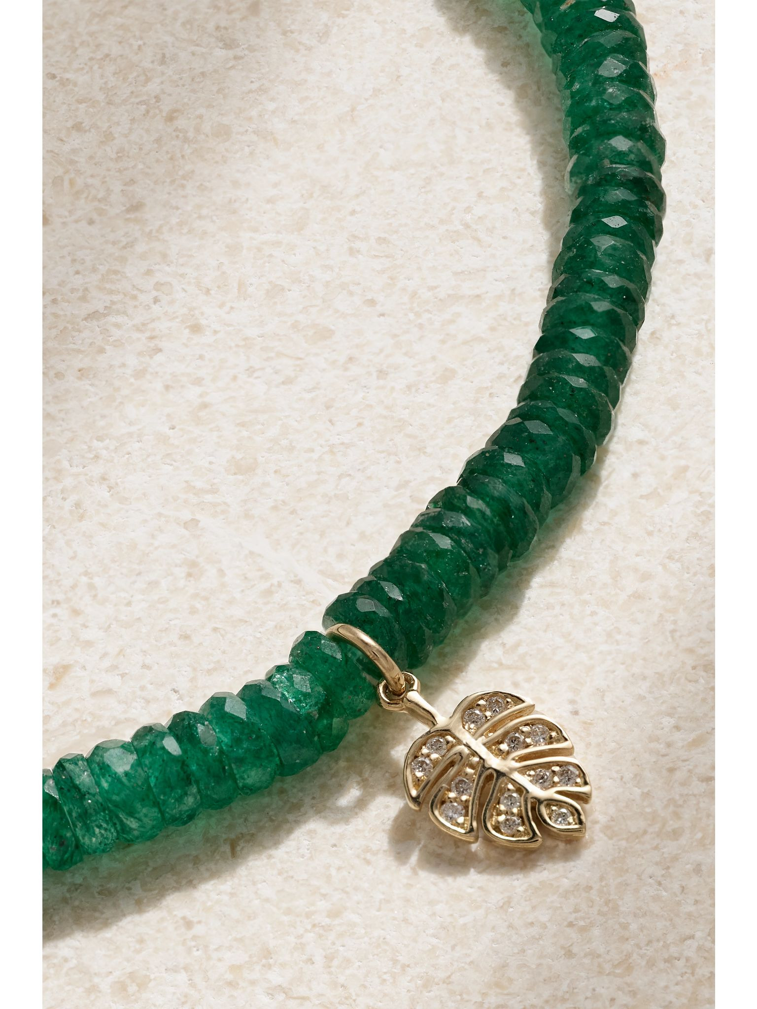 Tiny Monstera Leaf 14-karat gold, aventurine and diamond bracelet Gold - 4
