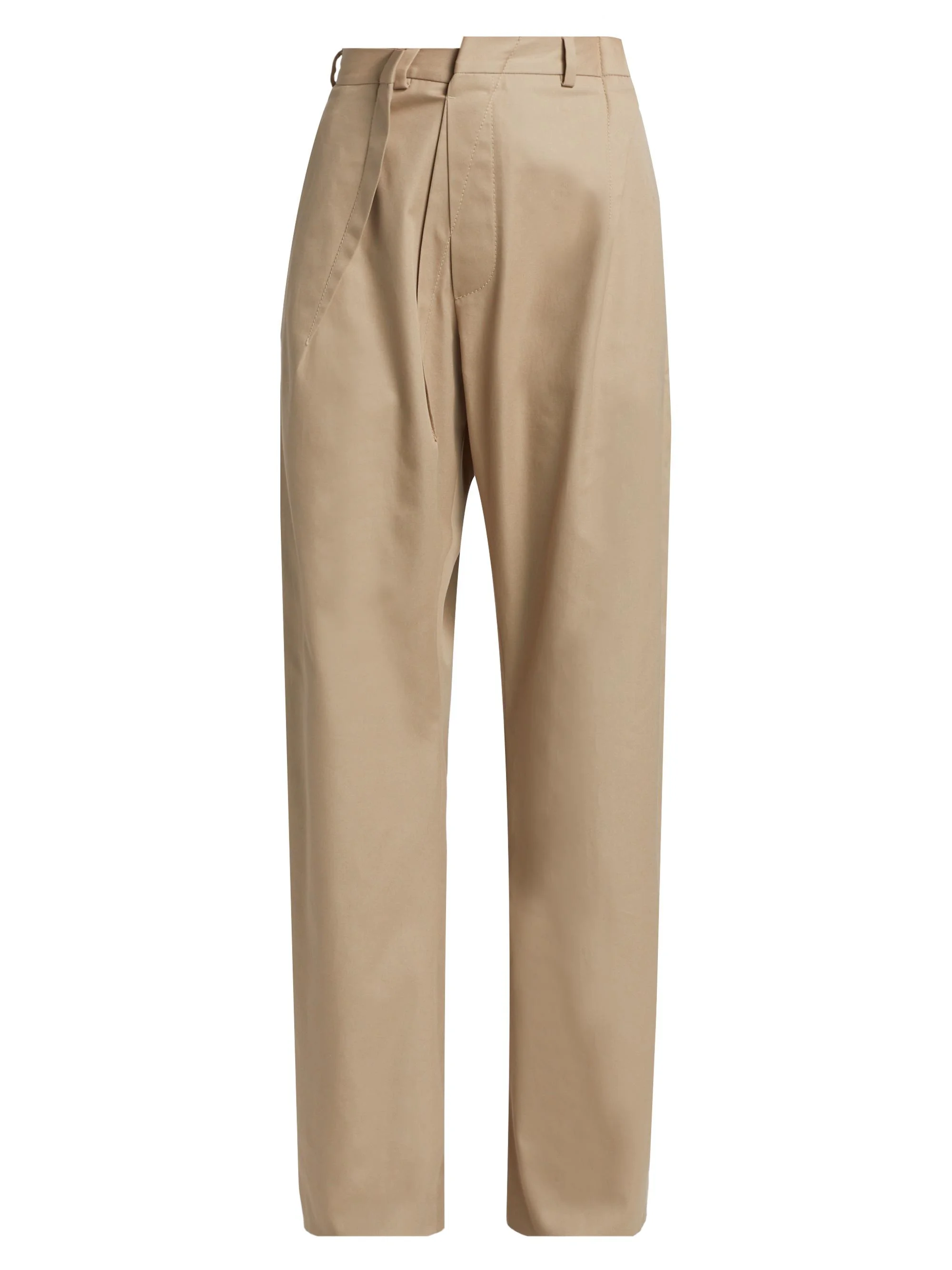 Women's Pleated Cotton Straight-Leg Pants - Sand - 1