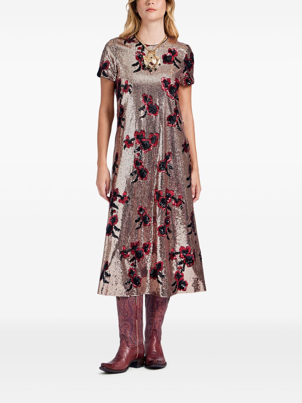 sequin floral midi day dress - 2