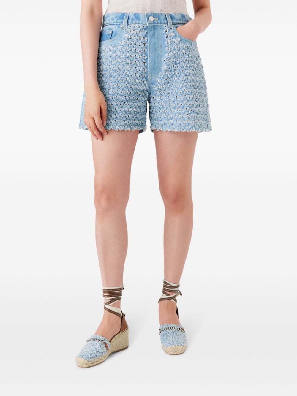 textured denim shorts - 4