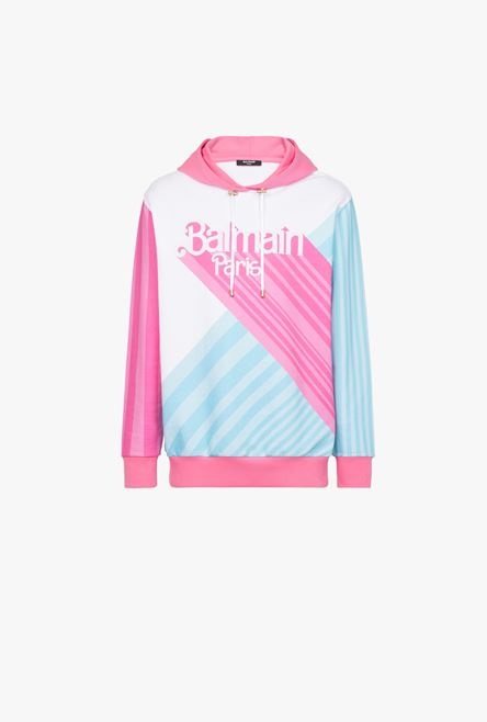 Balmain x Barbie - Multicolor eco-designed cotton sweatshirt with pink Balmain logo print - 1