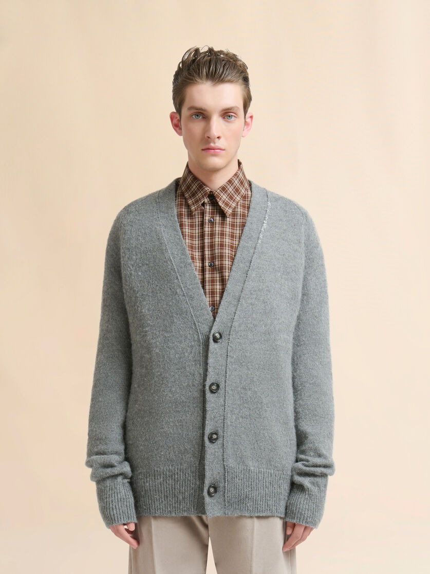 GRAY WOOL ALPACA CARDIGAN WITH WOLF PATCH - 2