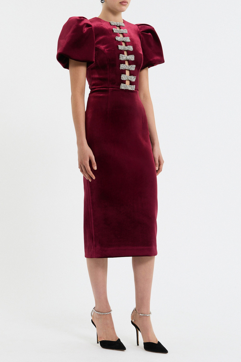 Edwiena Puff Sleeve Bow Midi Dress 3