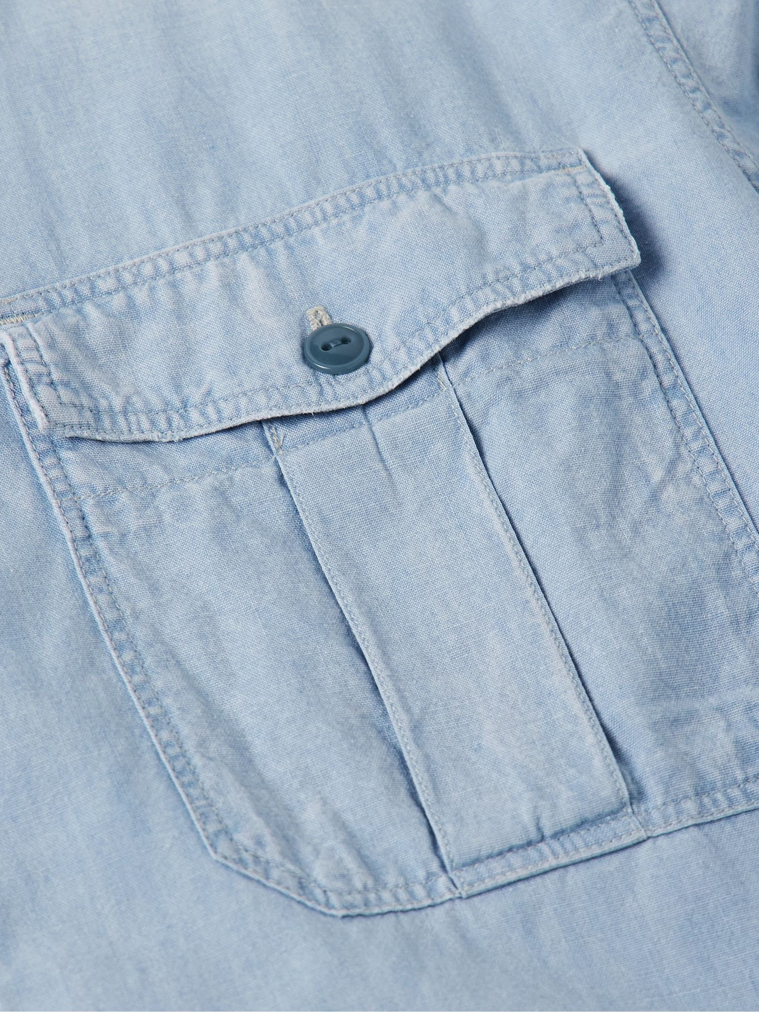 Embroidered Cotton-Chambray Shirt Blue - 4