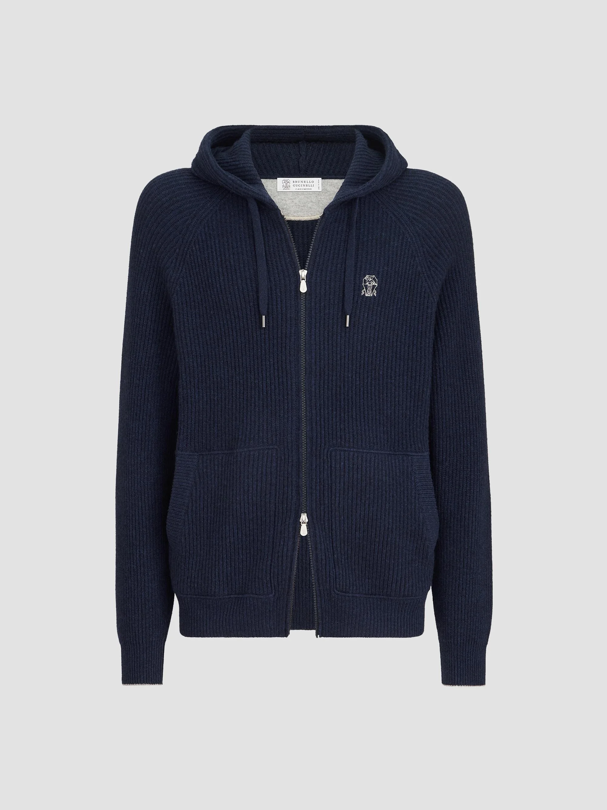 Men's Cashmere English Rib Hooded Knit Sweatshirt - Blue - 1