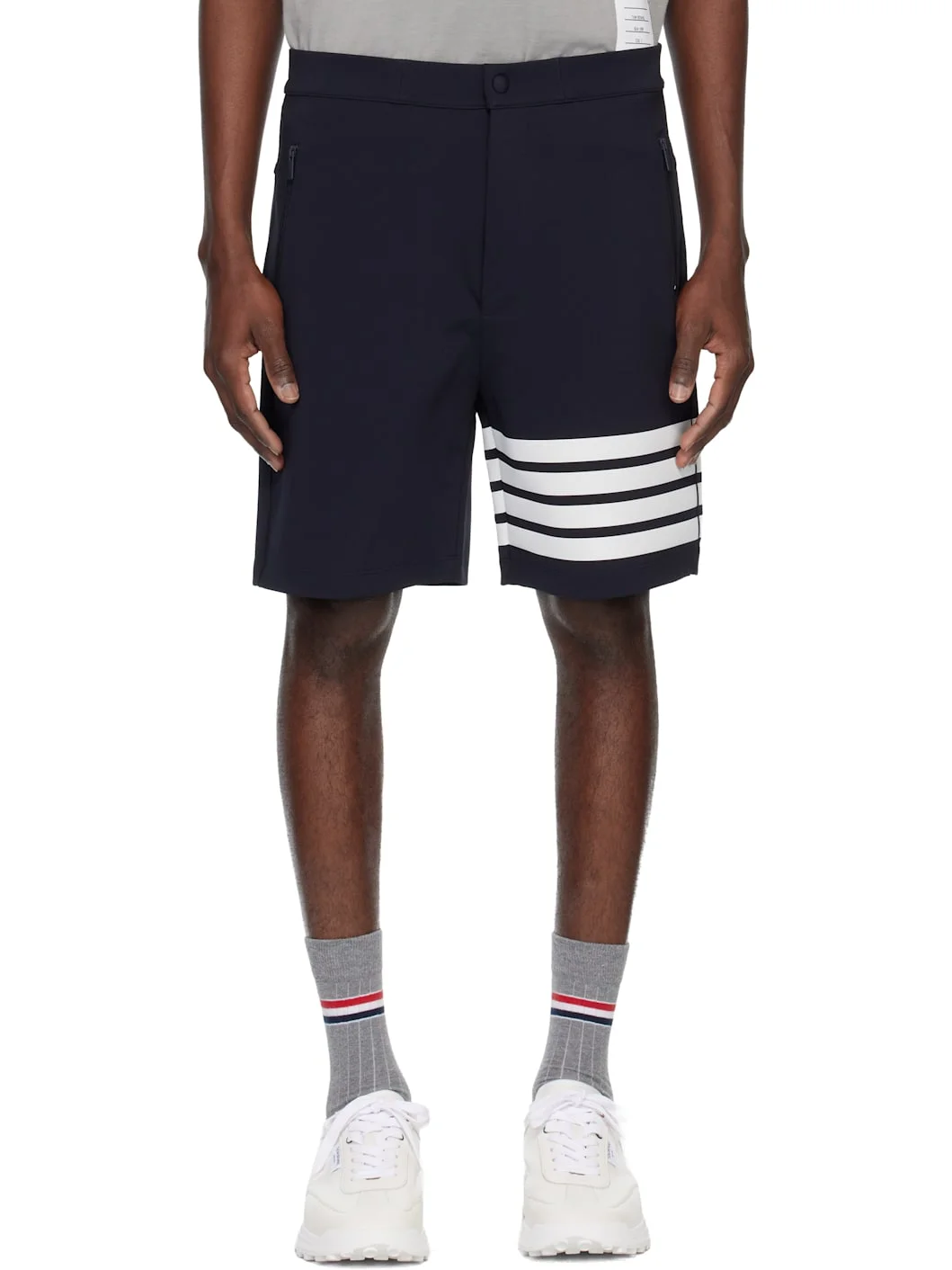 Navy Mid Thigh 4 Bar Shorts - 1