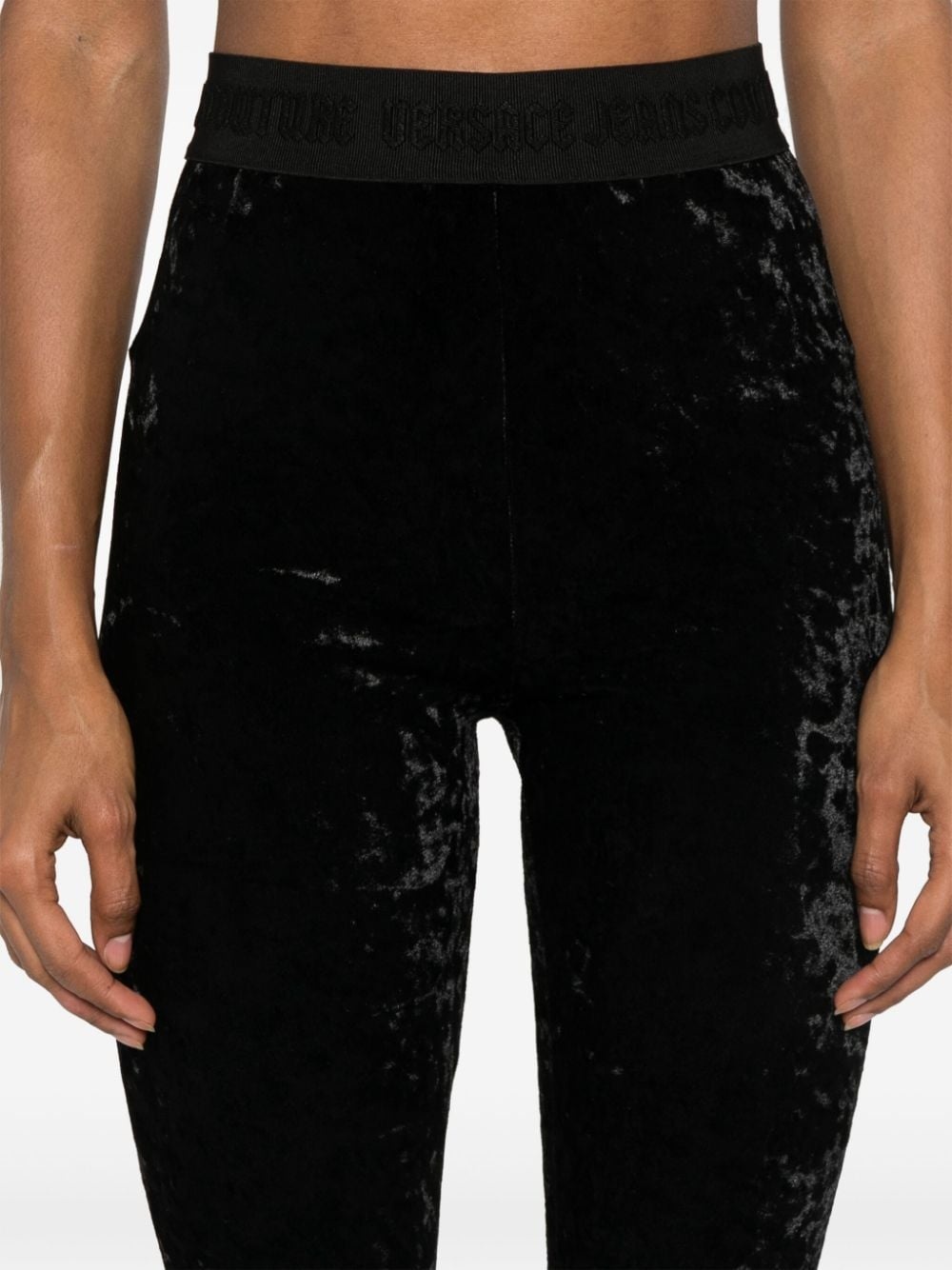 logo-waistband velvet leggings - 5