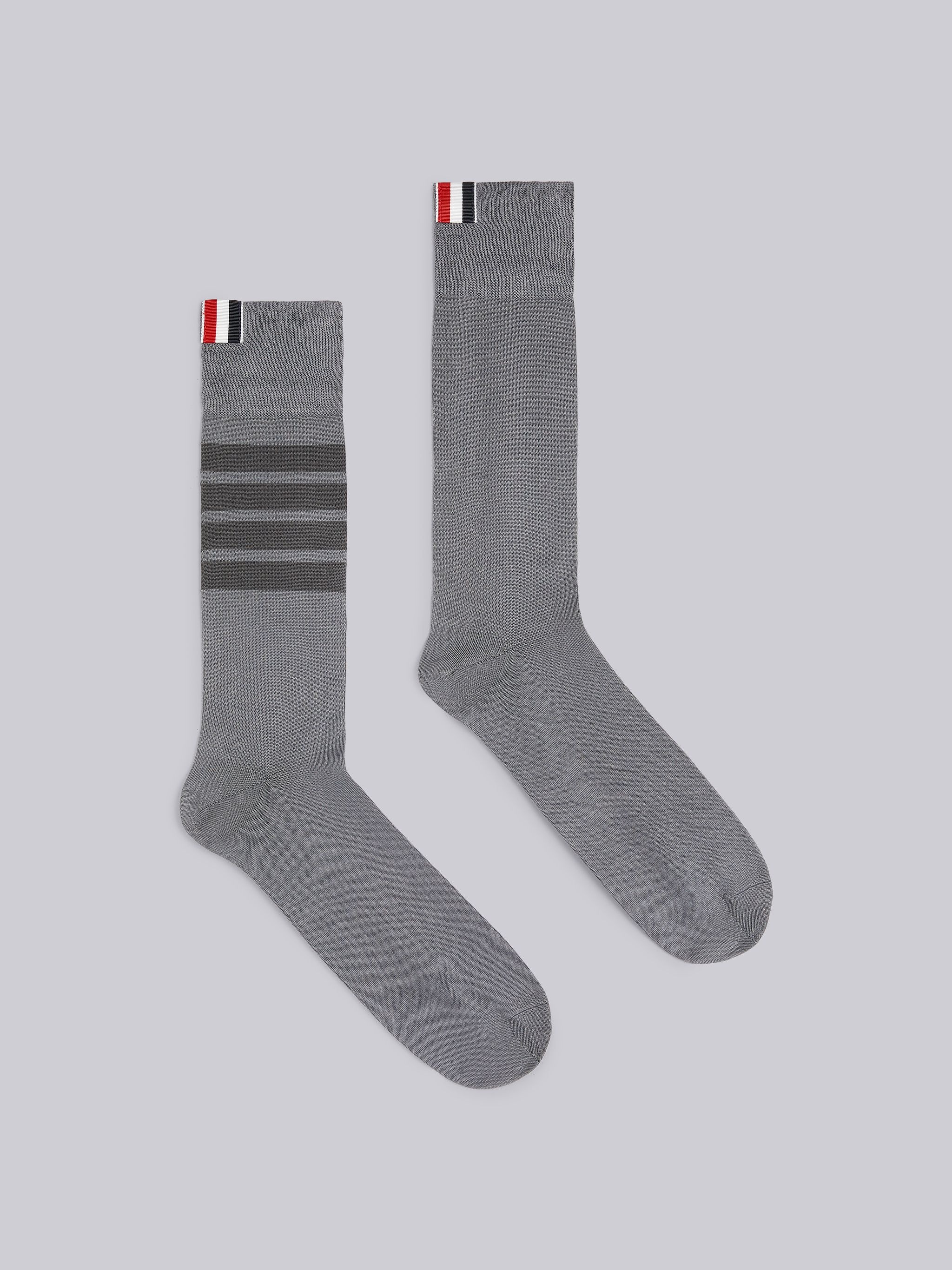 Medium Grey Cotton Mid-calf 4-Bar Socks - 1