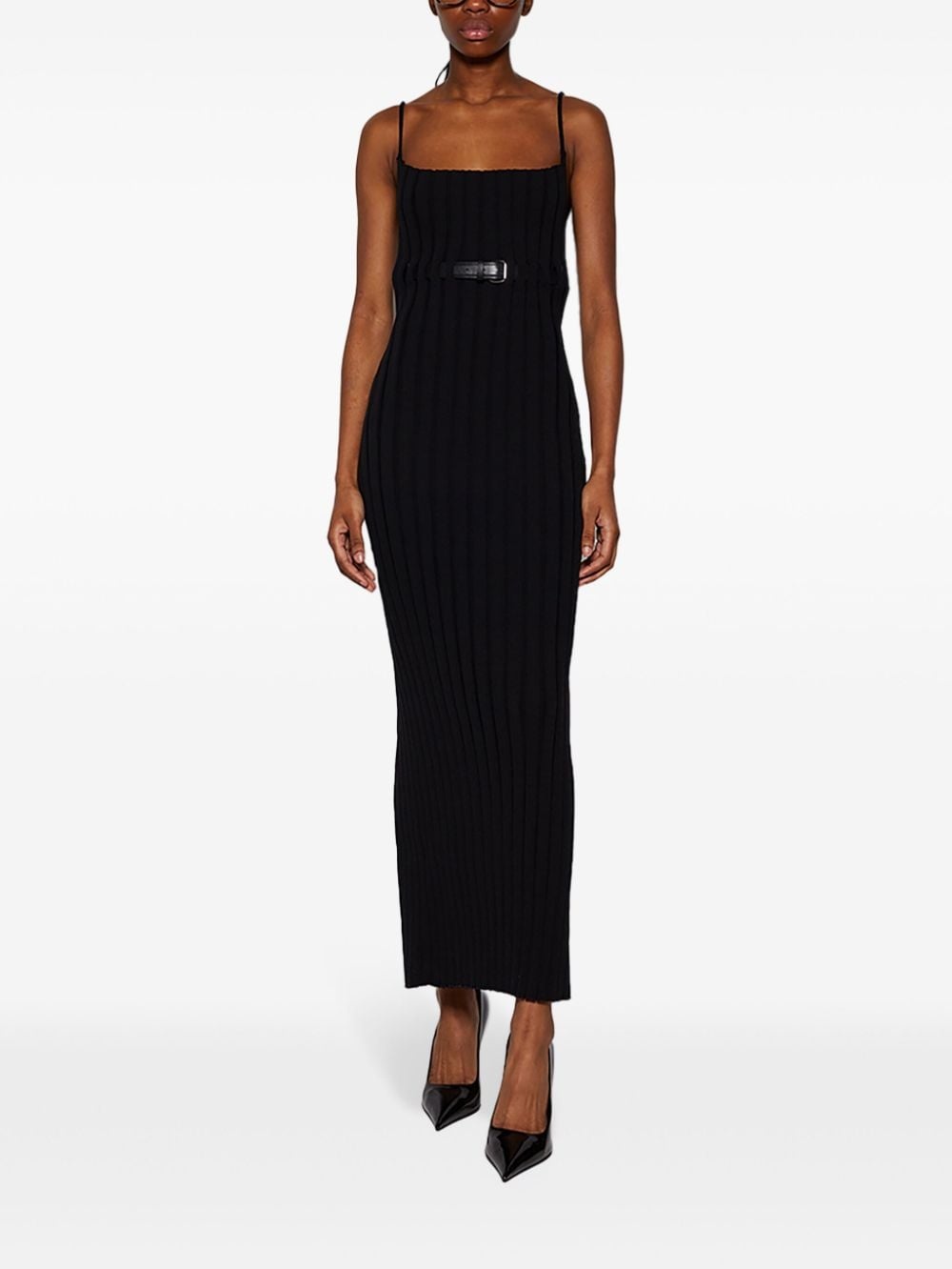 belted ribbed-knit dress - 2
