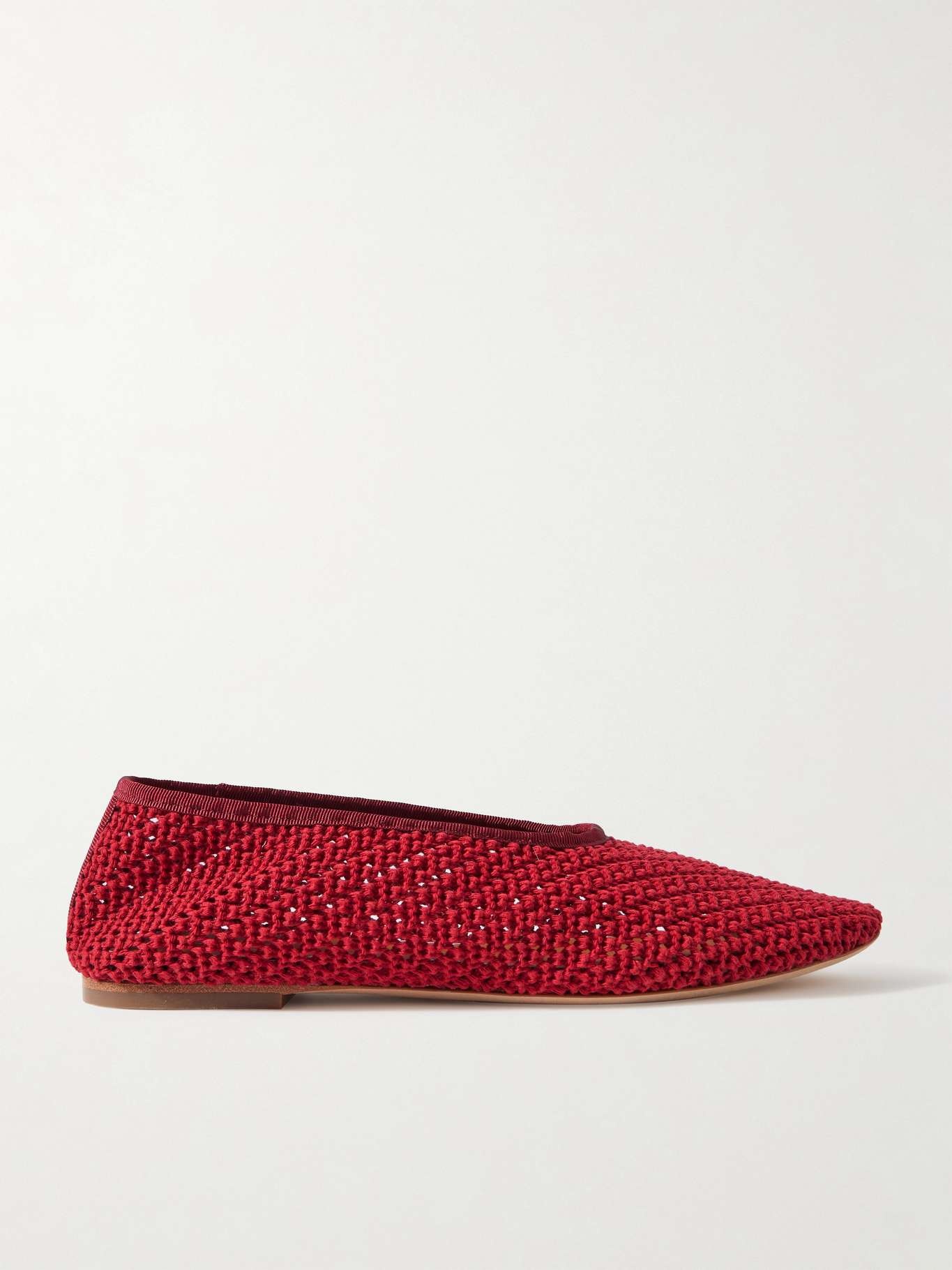 Alba grosgrain-trimmed crocheted ballet flats Red - 1
