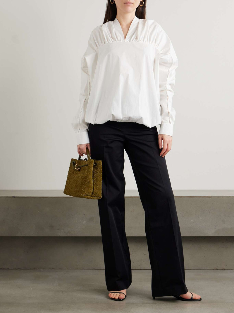 diotima Braceback embroidered gathered cotton-poplin blouse White outlook