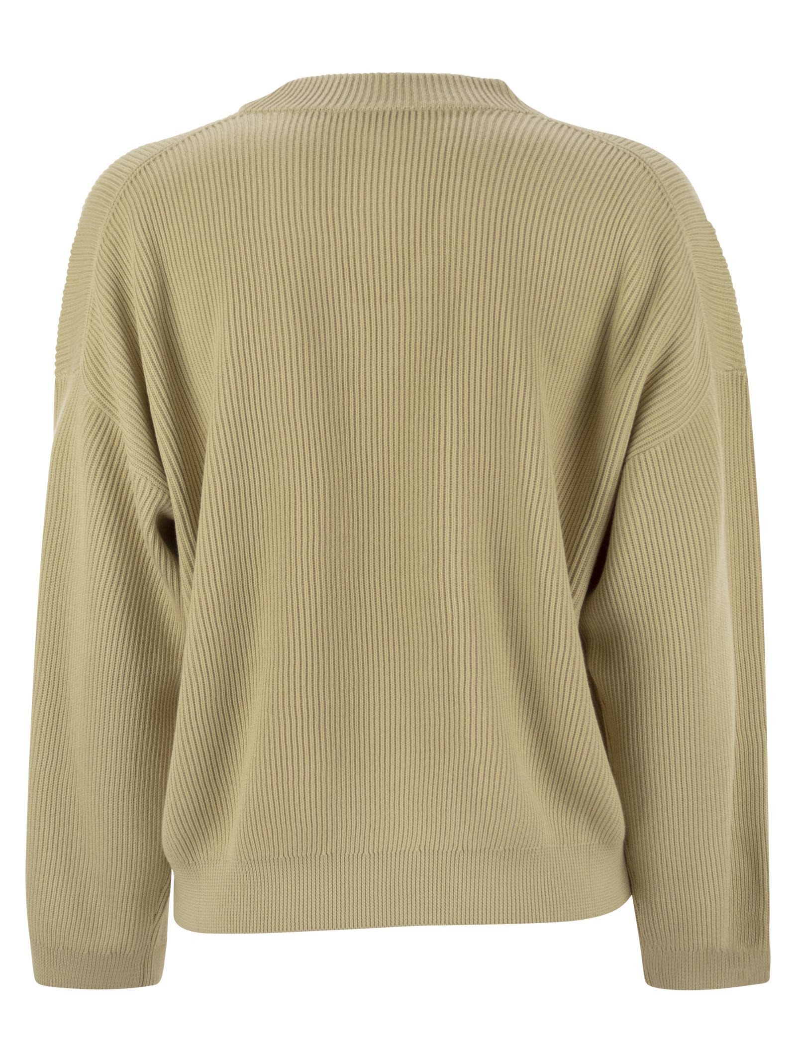 Brunello Cucinelli Women Cotton Rib Sweater With Shiny Detail - 2