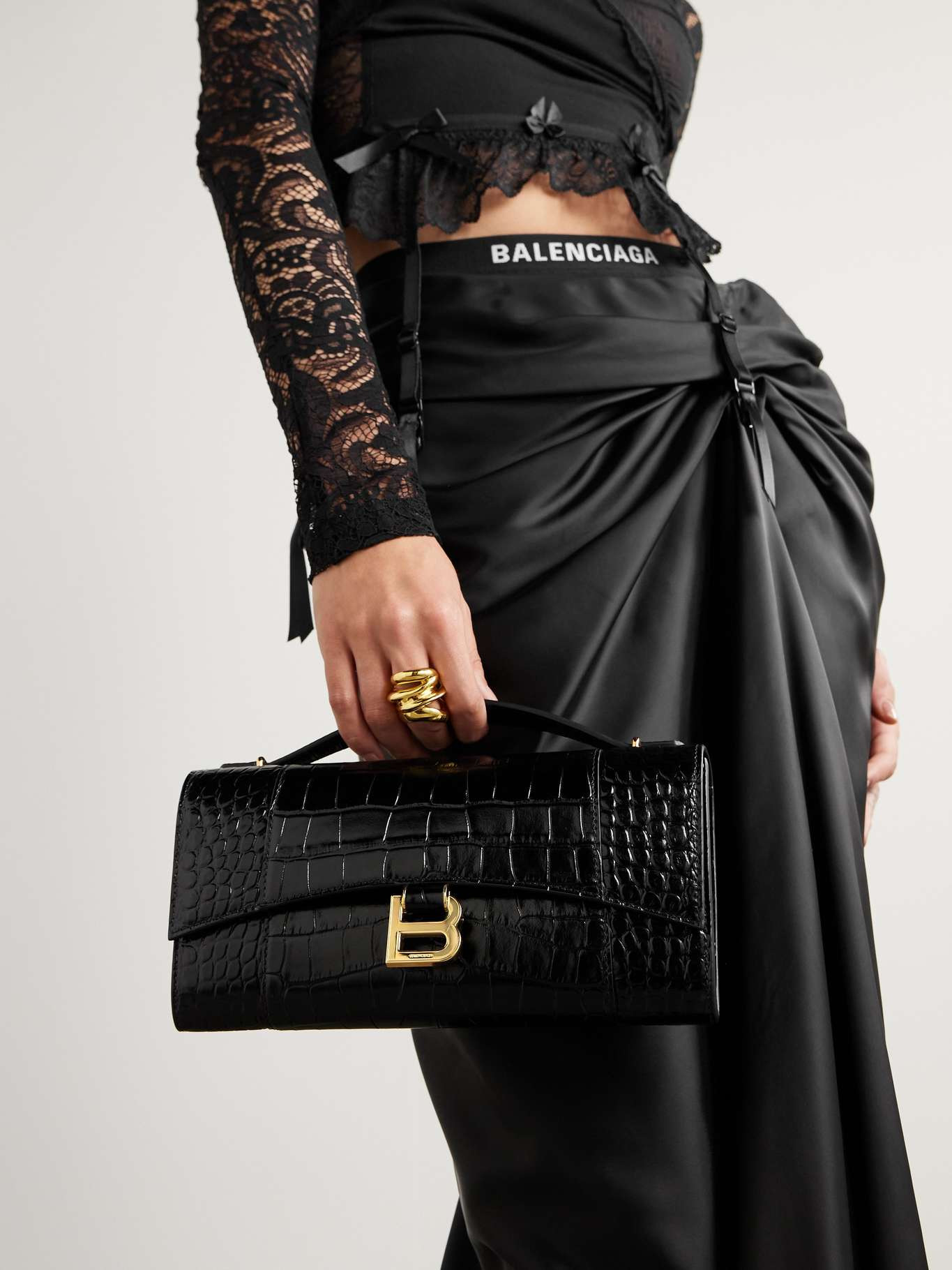 Hourglass croc-effect patent-leather shoulder bag Black - 2