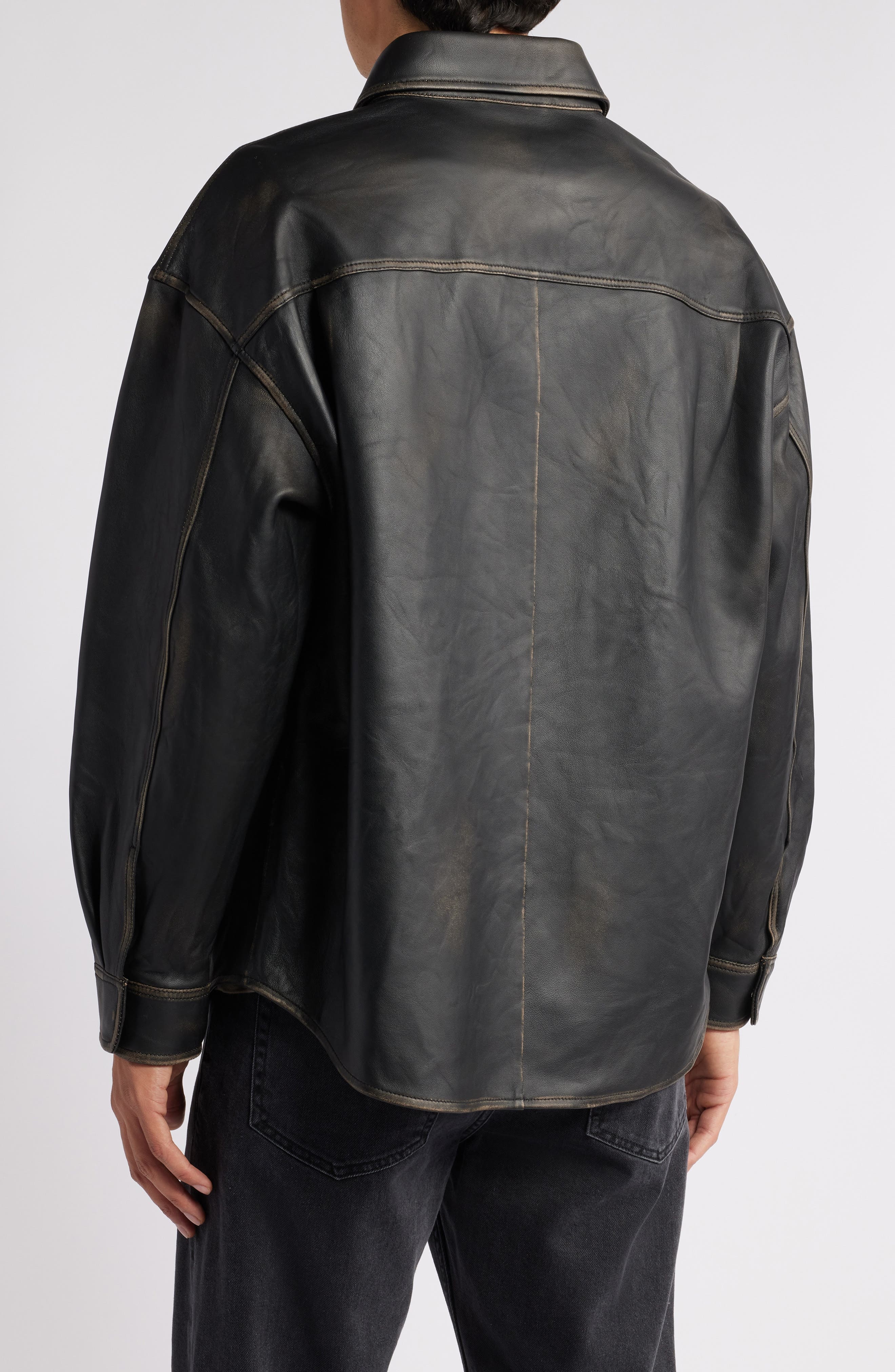 FRAME FRAME Washed Leather Jacket in Black Washed at
