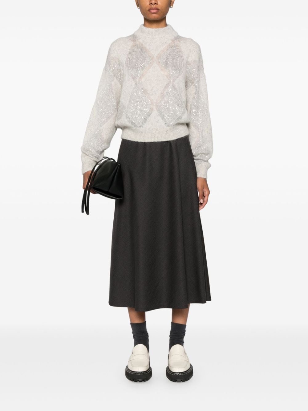 スカート BRUNELLO CUCINELLI FLUTE SKIRT IN WOOL BLEND TWILL Brunello Cucinelli Stretch virgin wool twill flute skirt