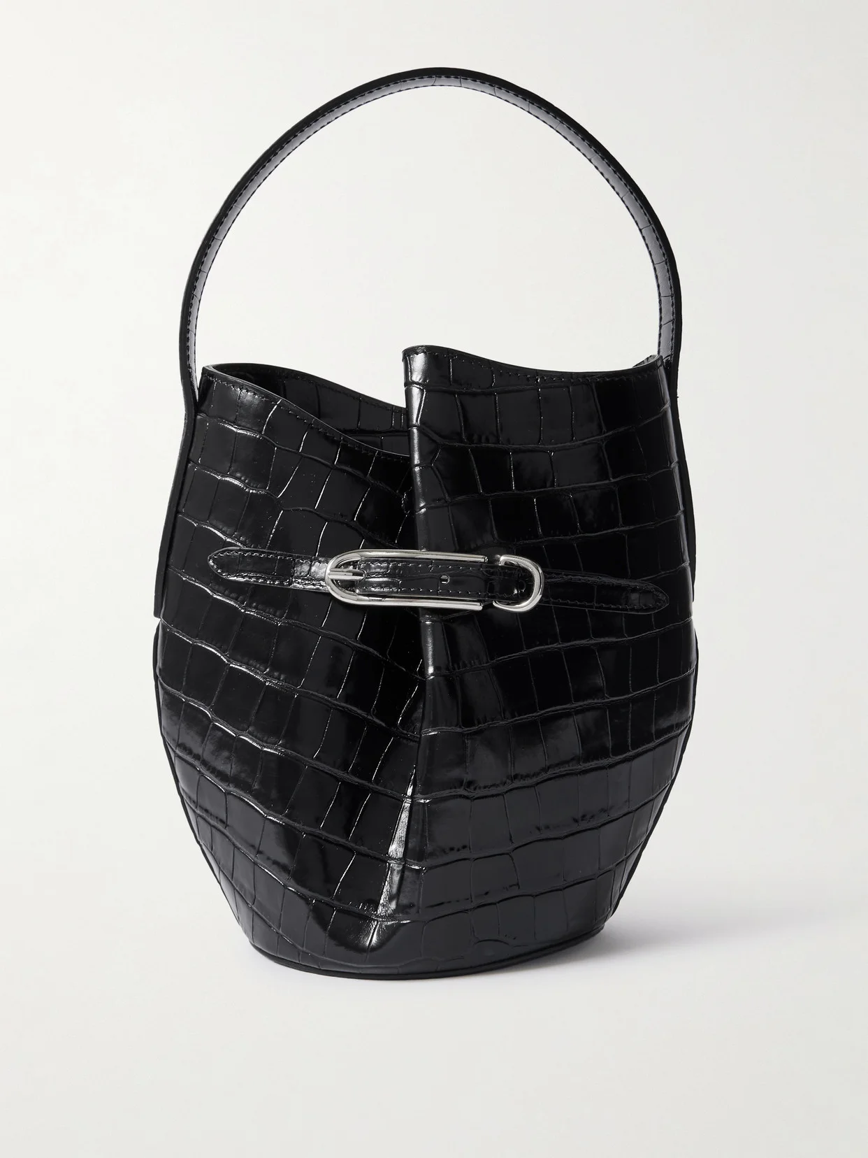 Buckled Croc-effect Glossed-leather Bucket Bag - 1