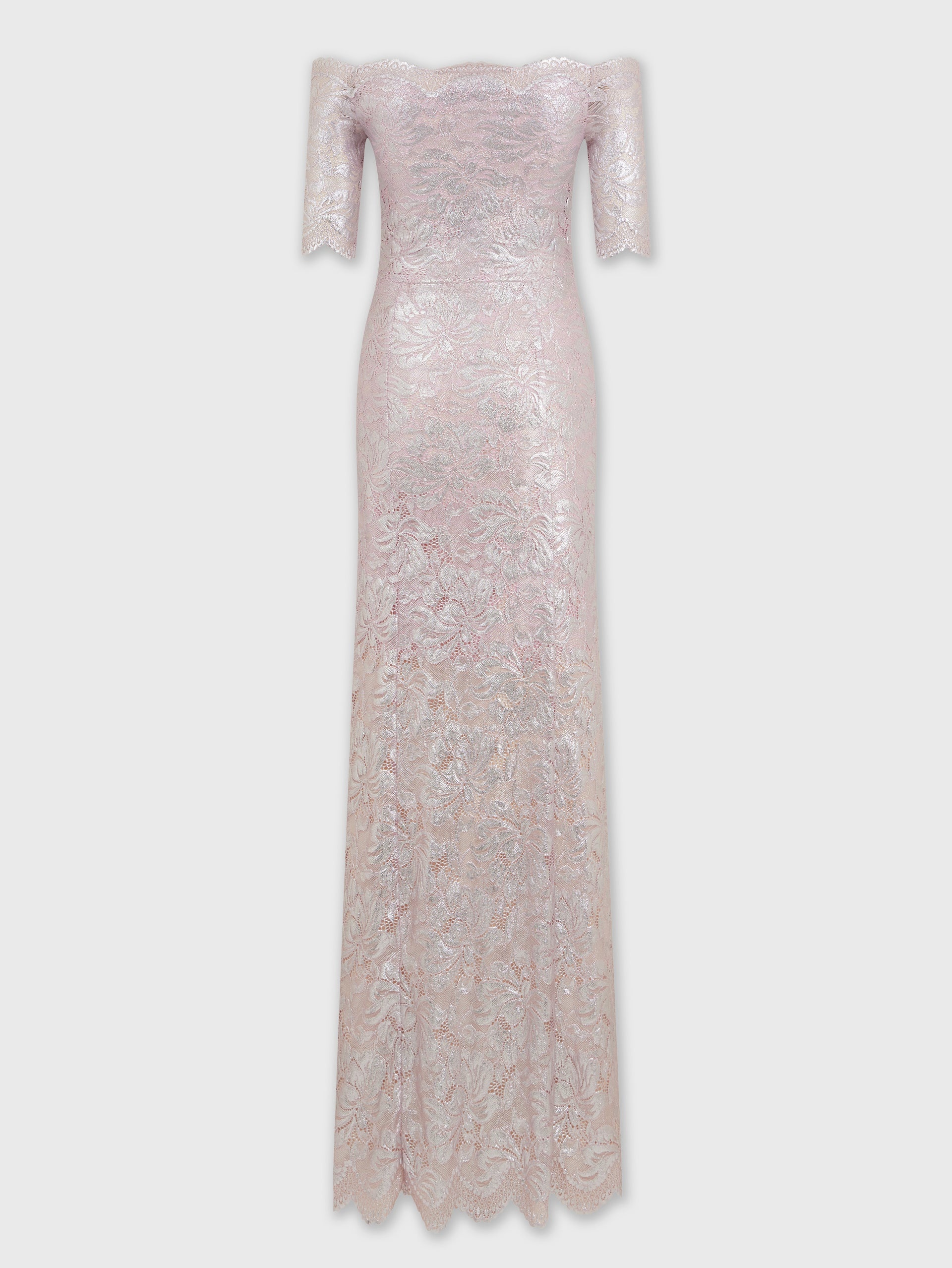 PINK LONG DRESS IN LACE WITH SILVER INDUCTION - 7