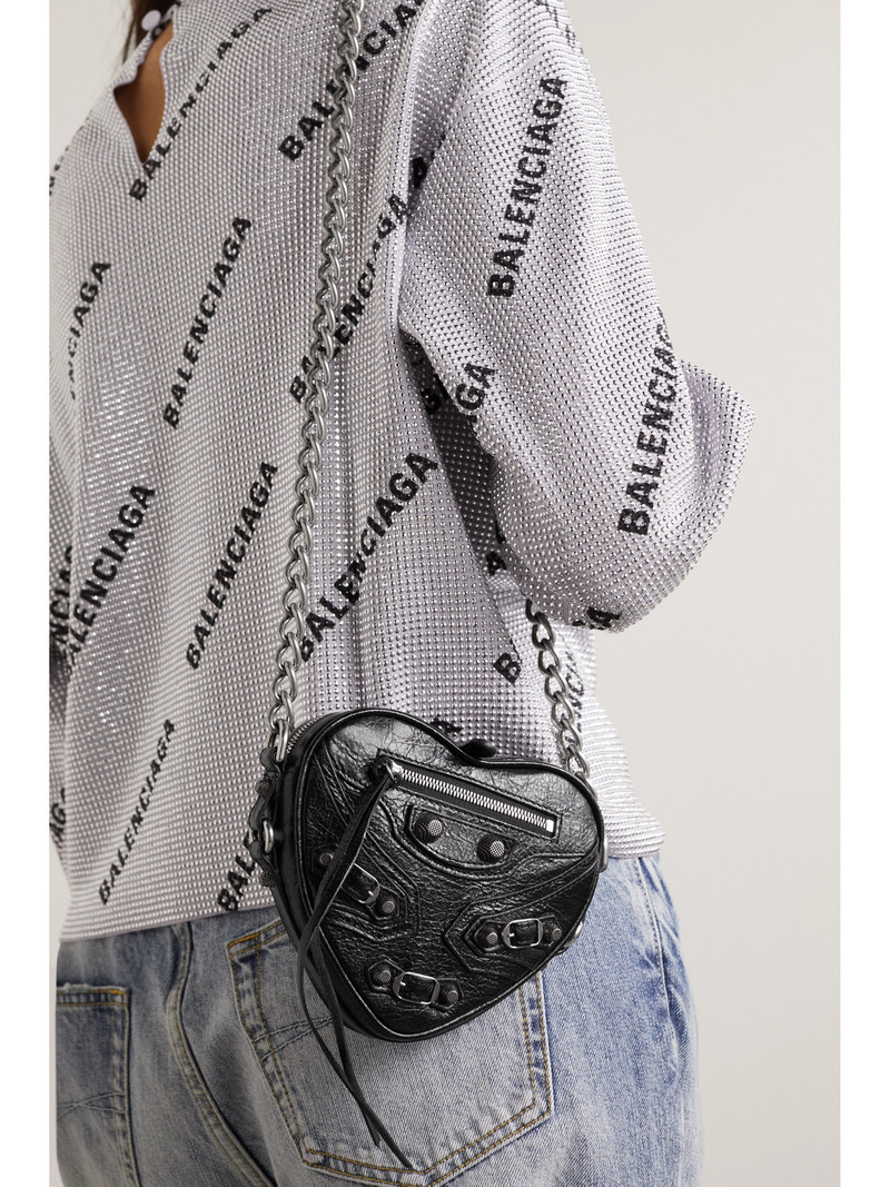 BALENCIAGA Le Cagole Heart Mini Studded Crinkled-leather Shoulder Bag outlook