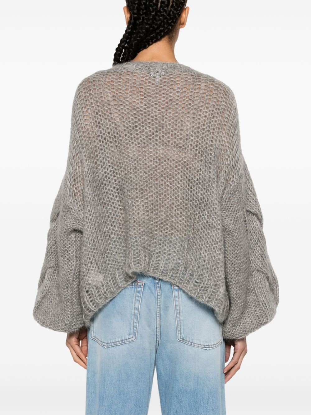 logo-embroidered open-knit jumper - 4