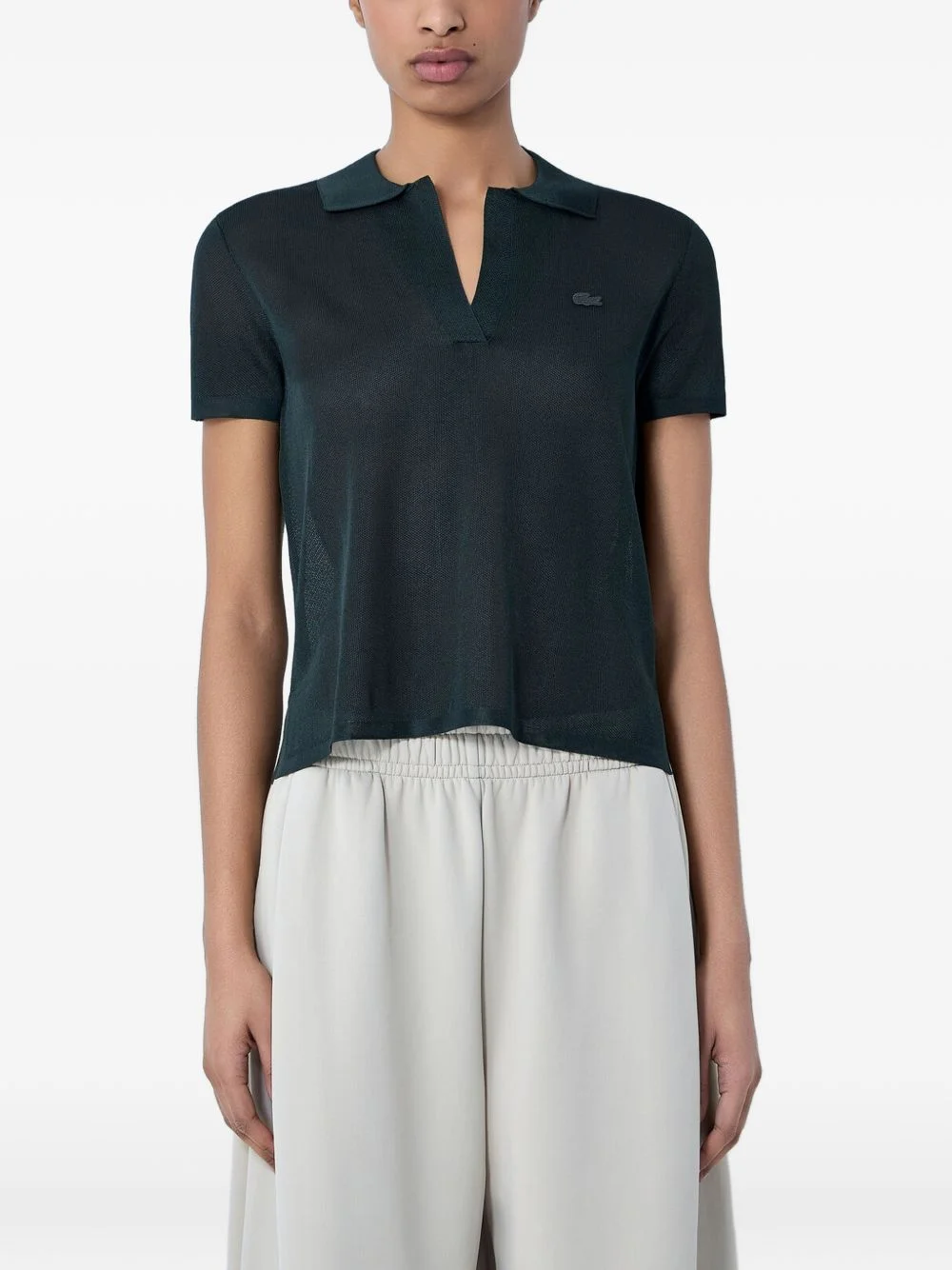knit open placket T-shirt - 1