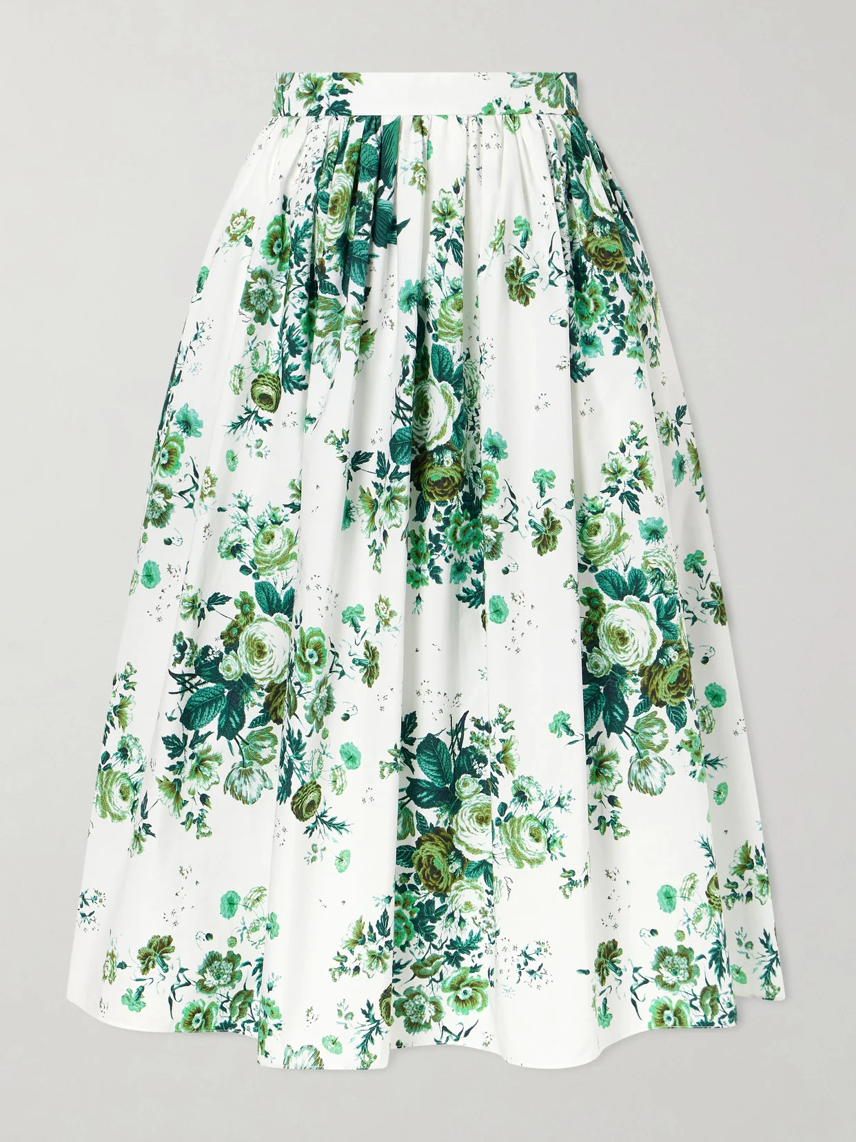 Pleated Floral-print Cotton-poplin Midi Skirt - 1