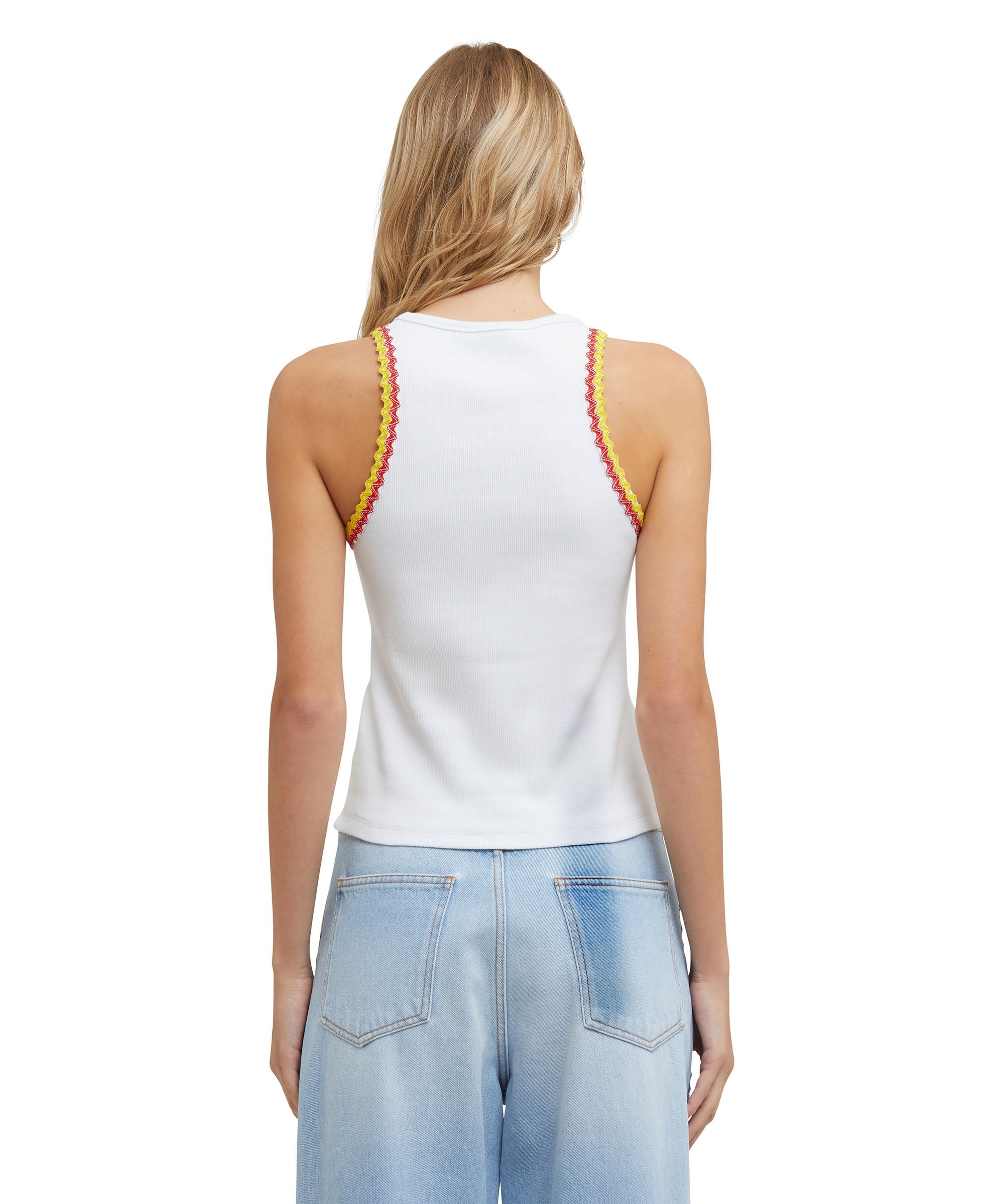 Ribbed jersey tank top with applications and embroidered logo - 3