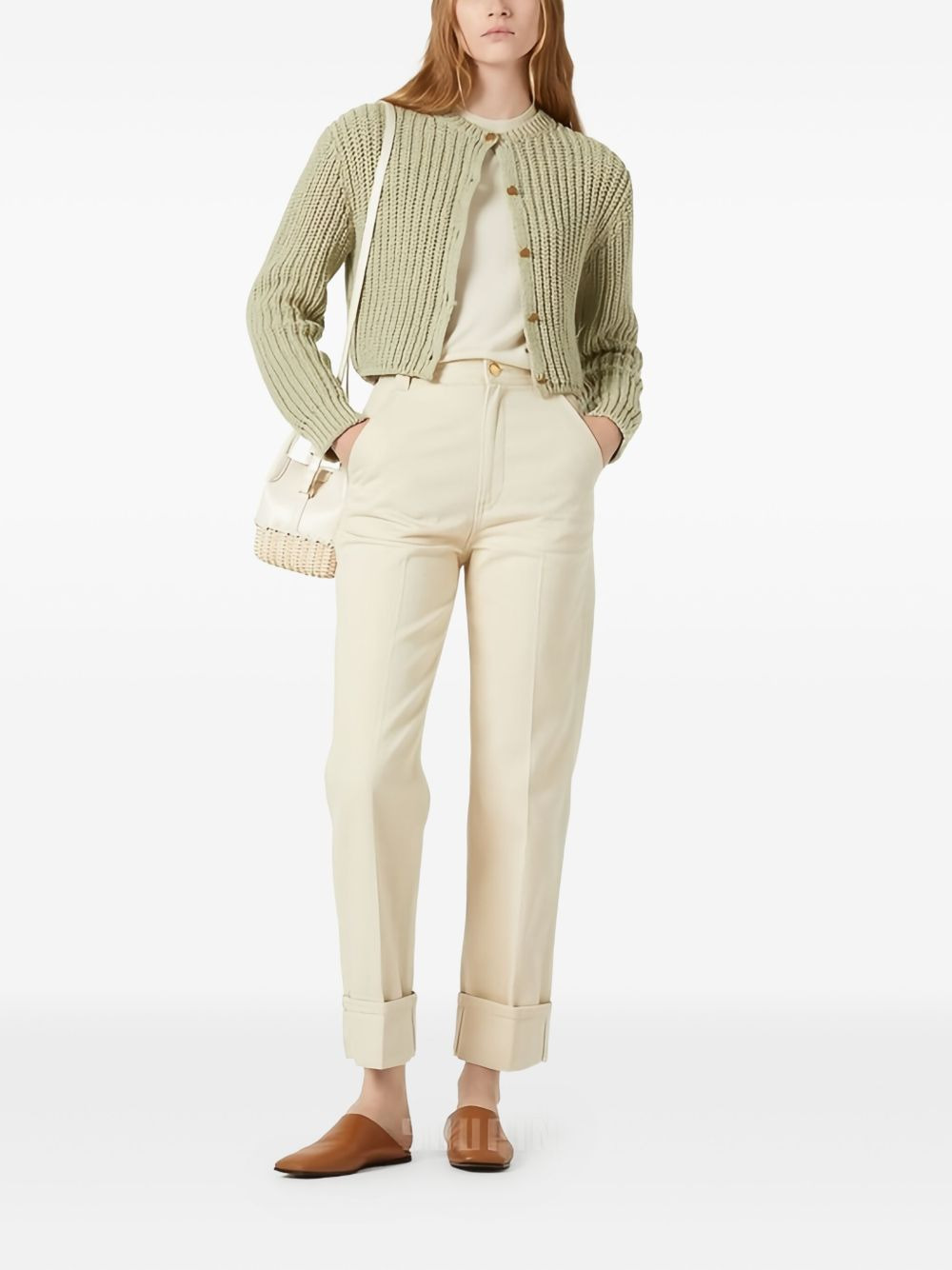 logo-patch cuffed cotton trousers - 2