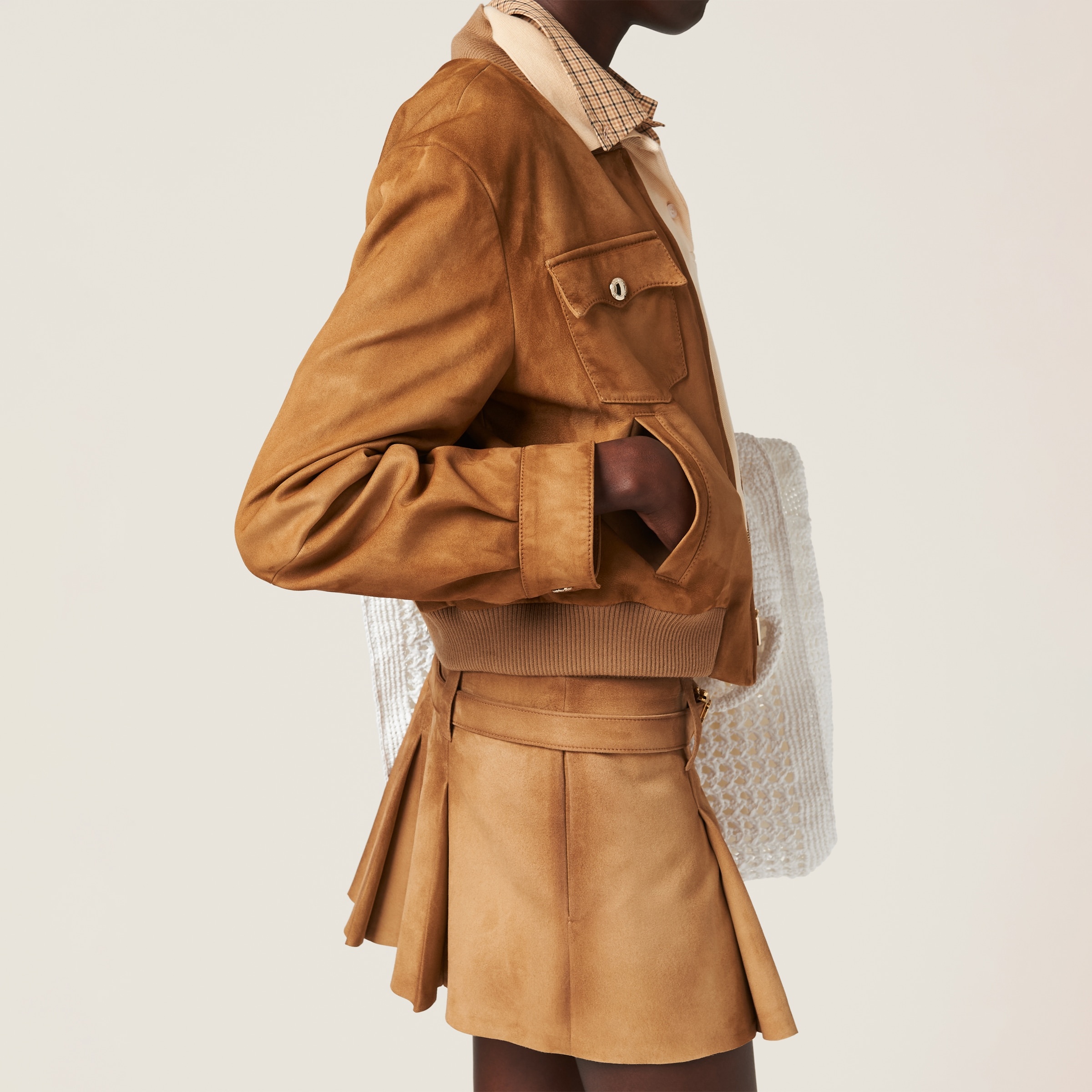 Pleated suede skirt - 5