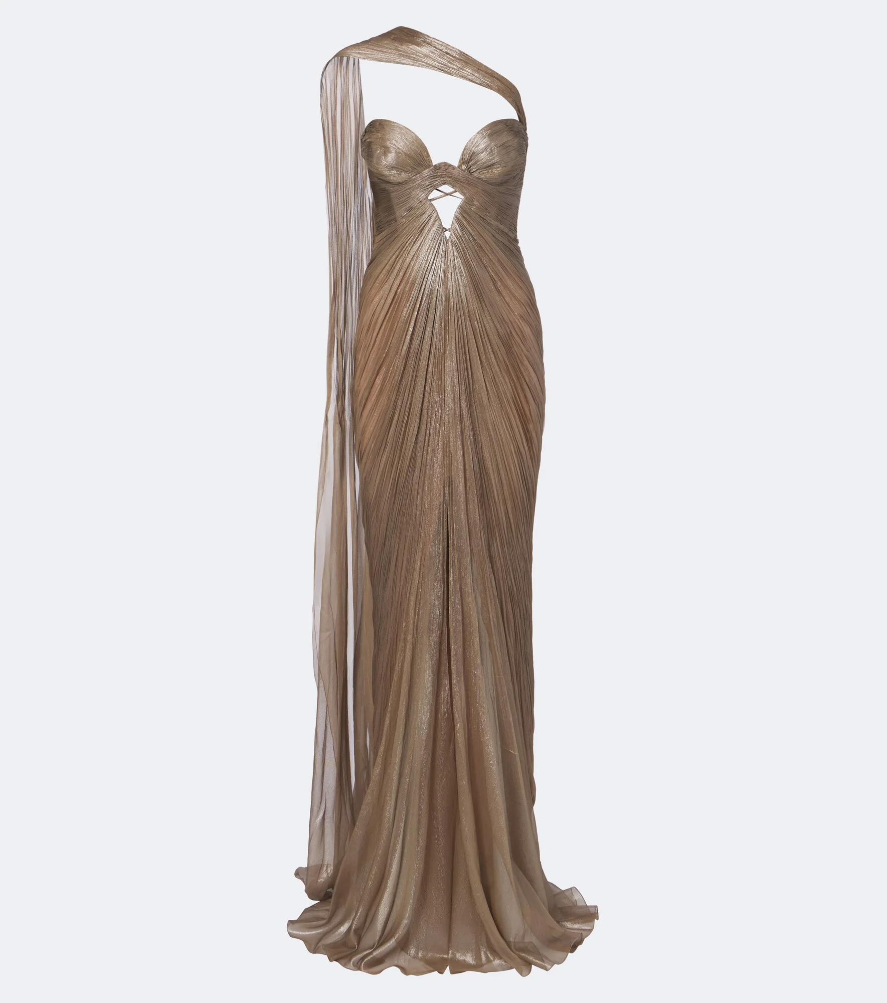Morgan scarf-detail pleated silk bustier gown - 1