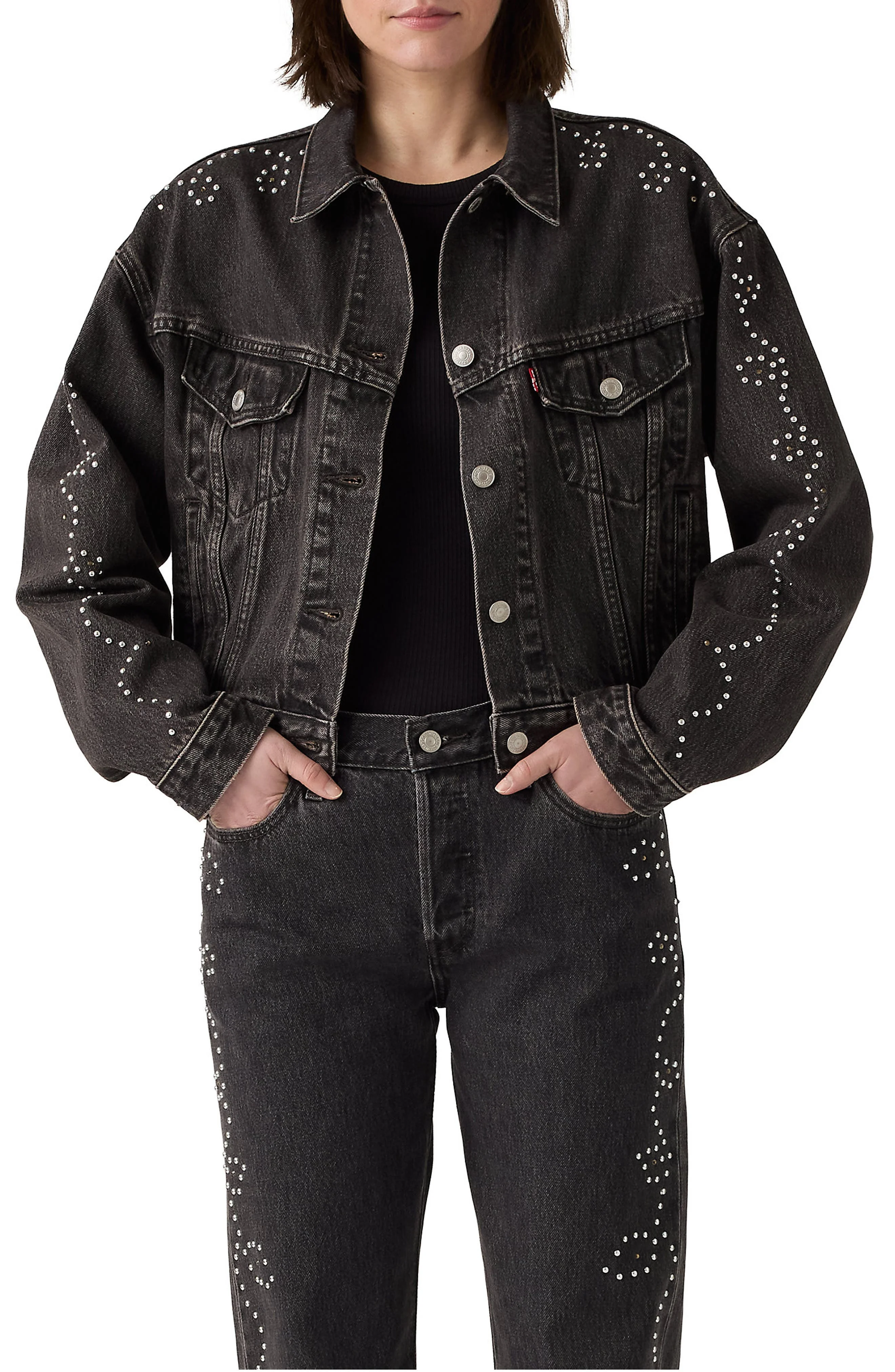 levi's Shrunken '90s Beaded Denim Trucker Jacket in Bejeweled Trucker at Nordstrom - 1