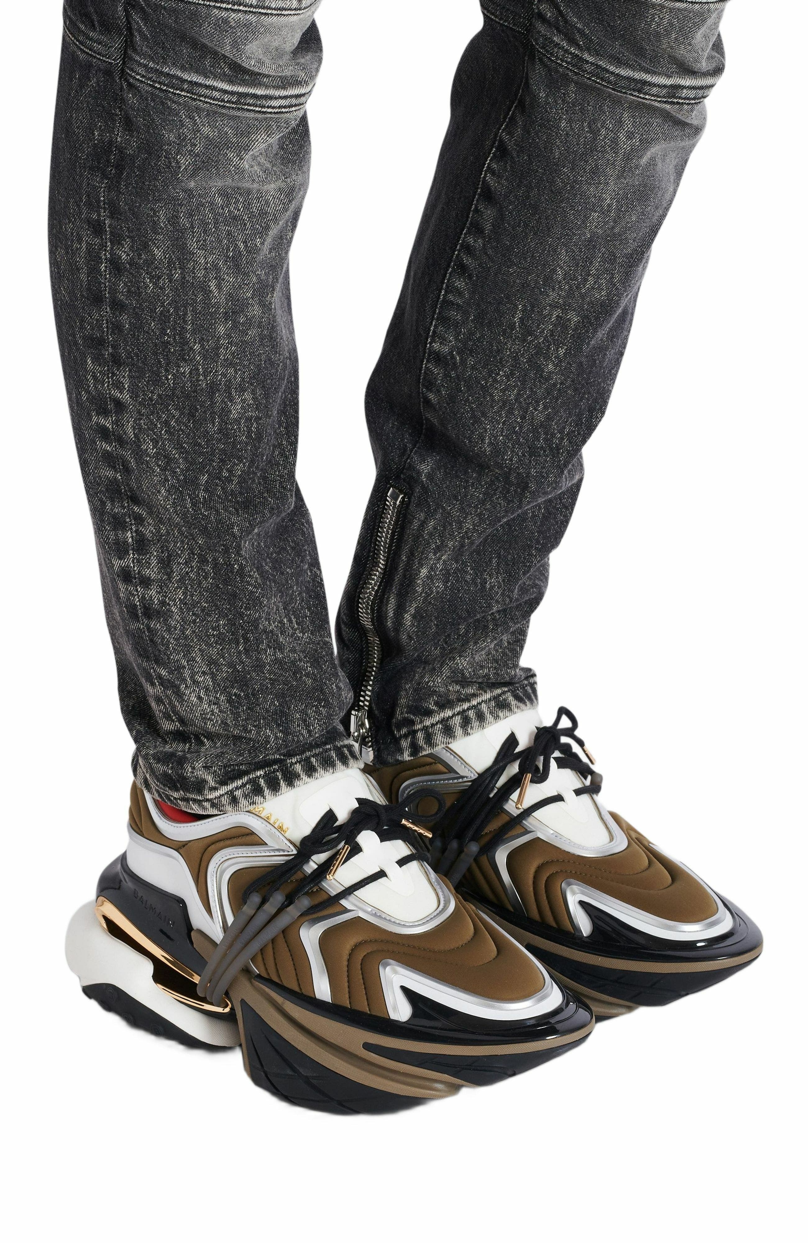 Balmain Unicorn Wave trainers in neoprene and calfskin in Khaki at Nordstrom - 2
