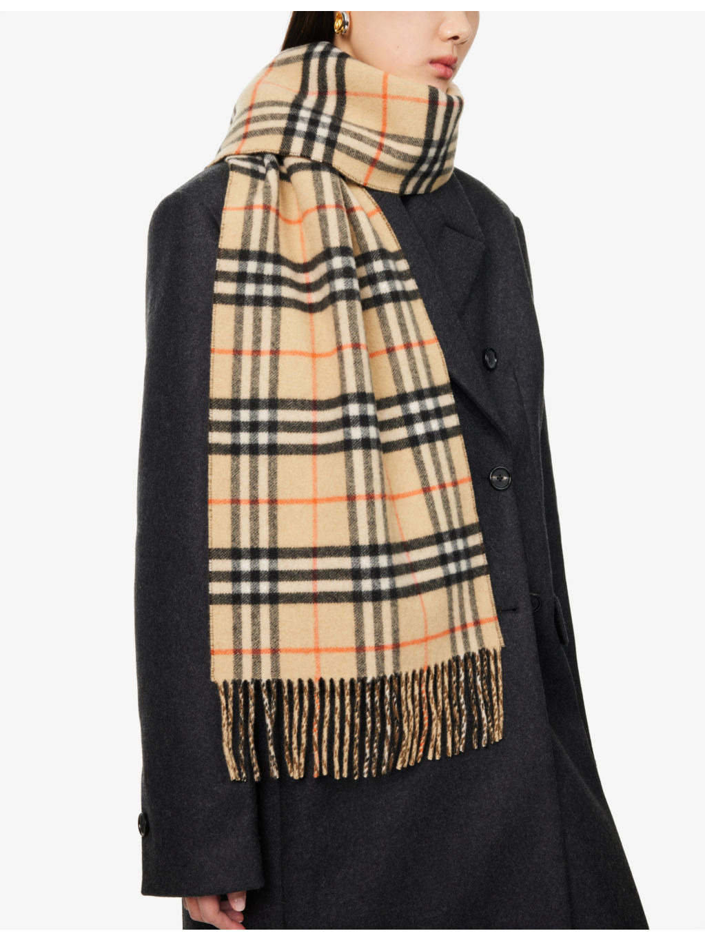 Rectangular-shape fringed-edge cashmere scarf - 2