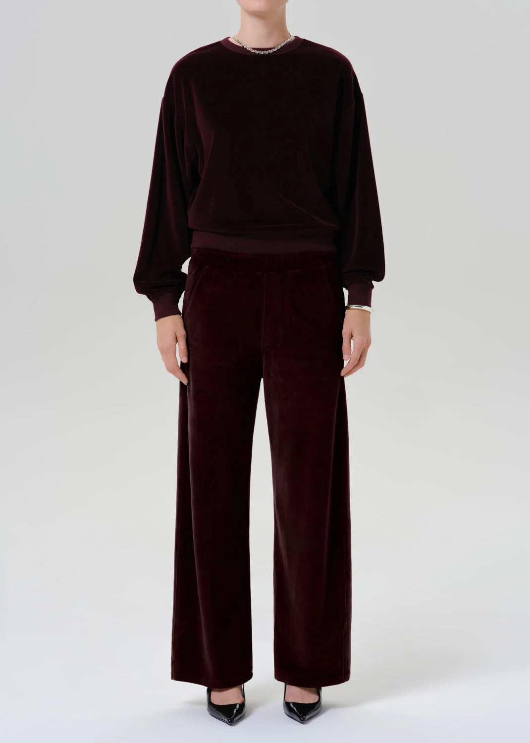 Vintage Velour Crewneck In Burgundy - 1