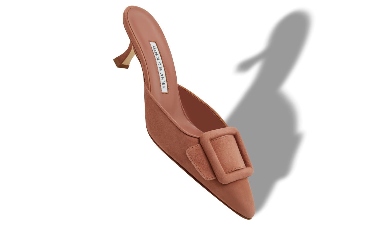 Brown Suede Buckle Detail Mules - 2