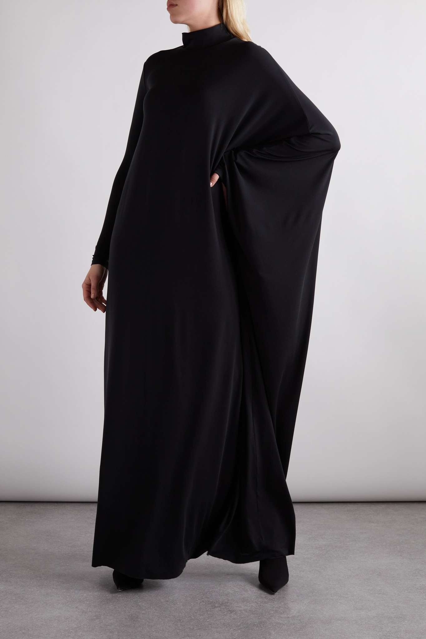 BALENCIAGA Asymmetric cape-effect satin-jersey maxi dress