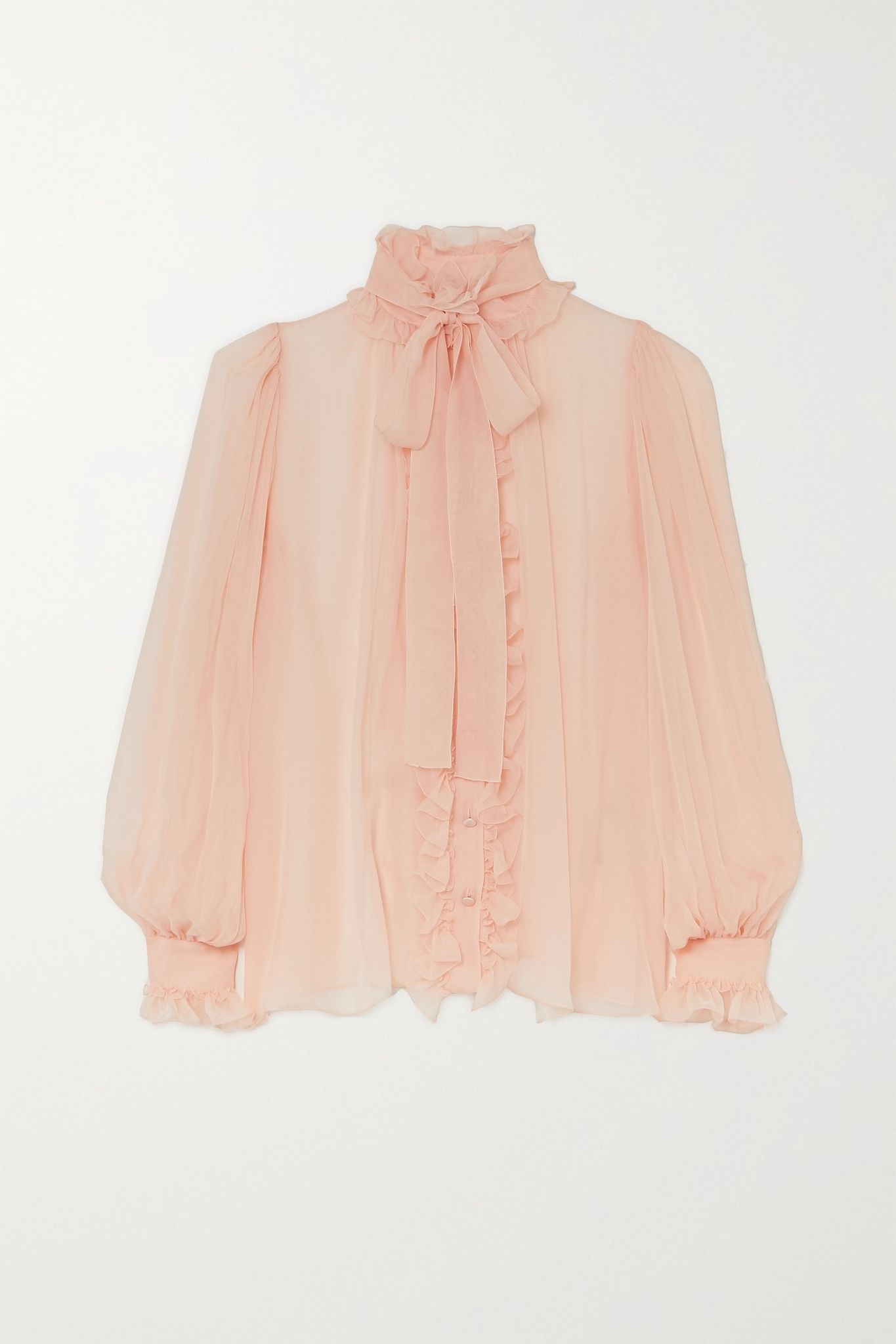 Pussy-bow ruffled silk-chiffon blouse - 1